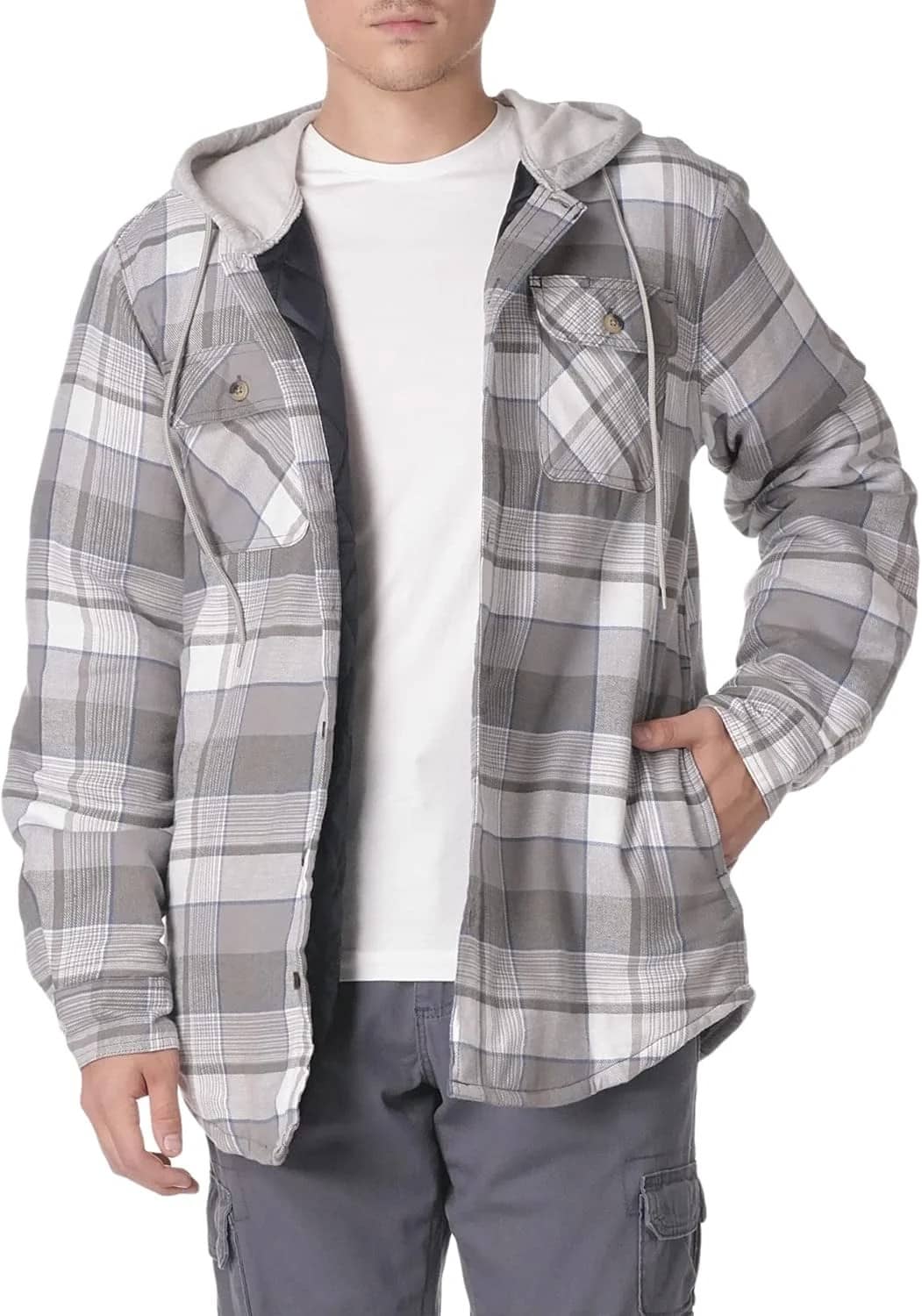 Wrangler Authentics Men's Quilted Flannel Shirt Jacket with Hood