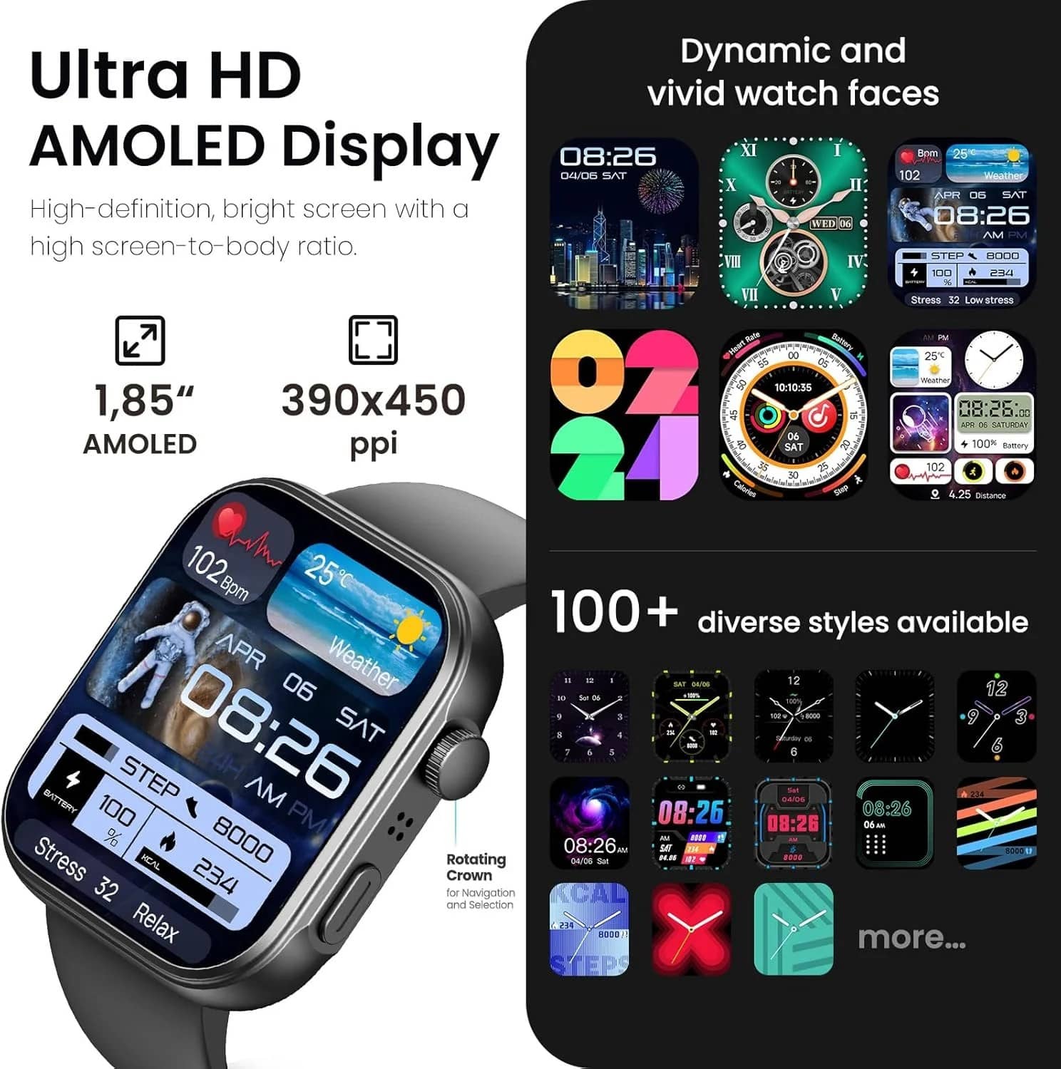 TOZO S6 Smartwatch 1.85 AMOLED - Image 2