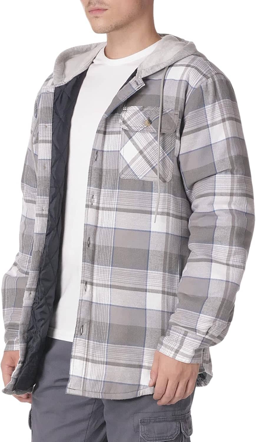 Wrangler Authentics Men's Quilted Flannel Shirt Jacket with Hood - Image 3