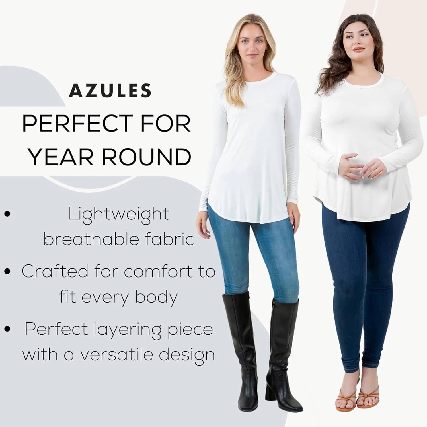 Azules Plus Size Long Sleeve Tunic Top – Casual Flowy Shirt - Image 3