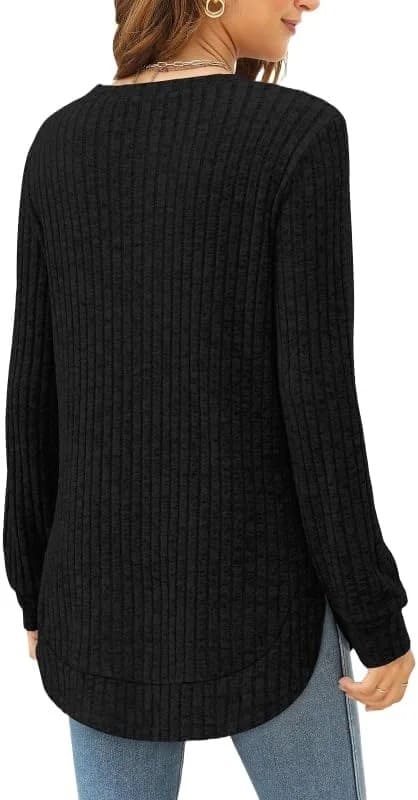 Trendy Women's Fall Sweater Long Sleeve Blouse T-Shirt Top - Image 3