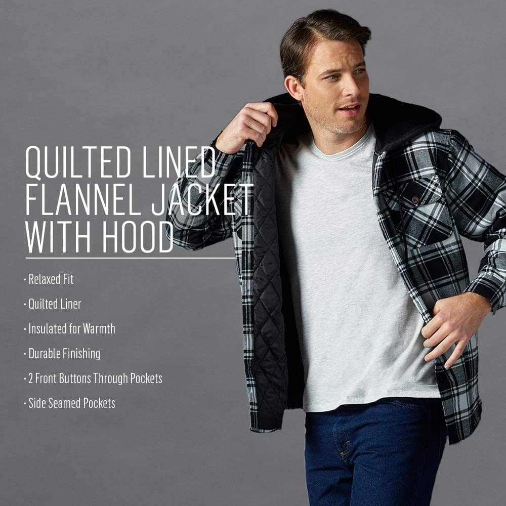 Wrangler Authentics Men's Quilted Flannel Shirt Jacket with Hood - Image 5