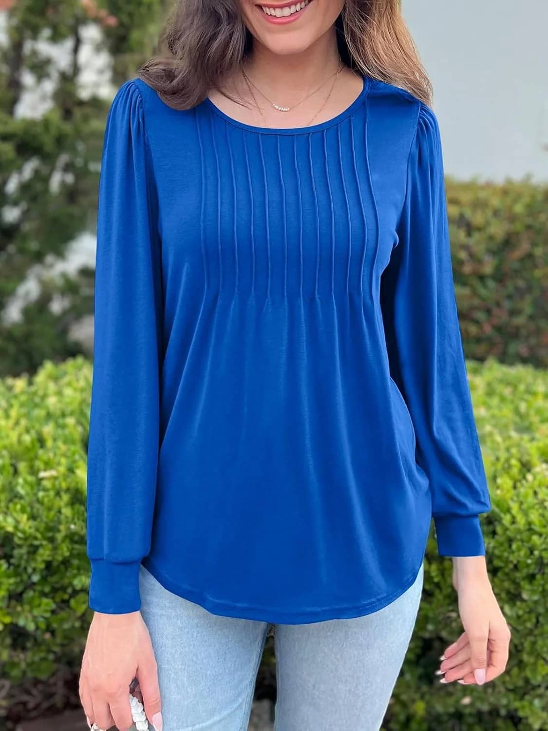 NALANISA Women's Fall Pleated Puff Sleeve Tunic Top - Image 6