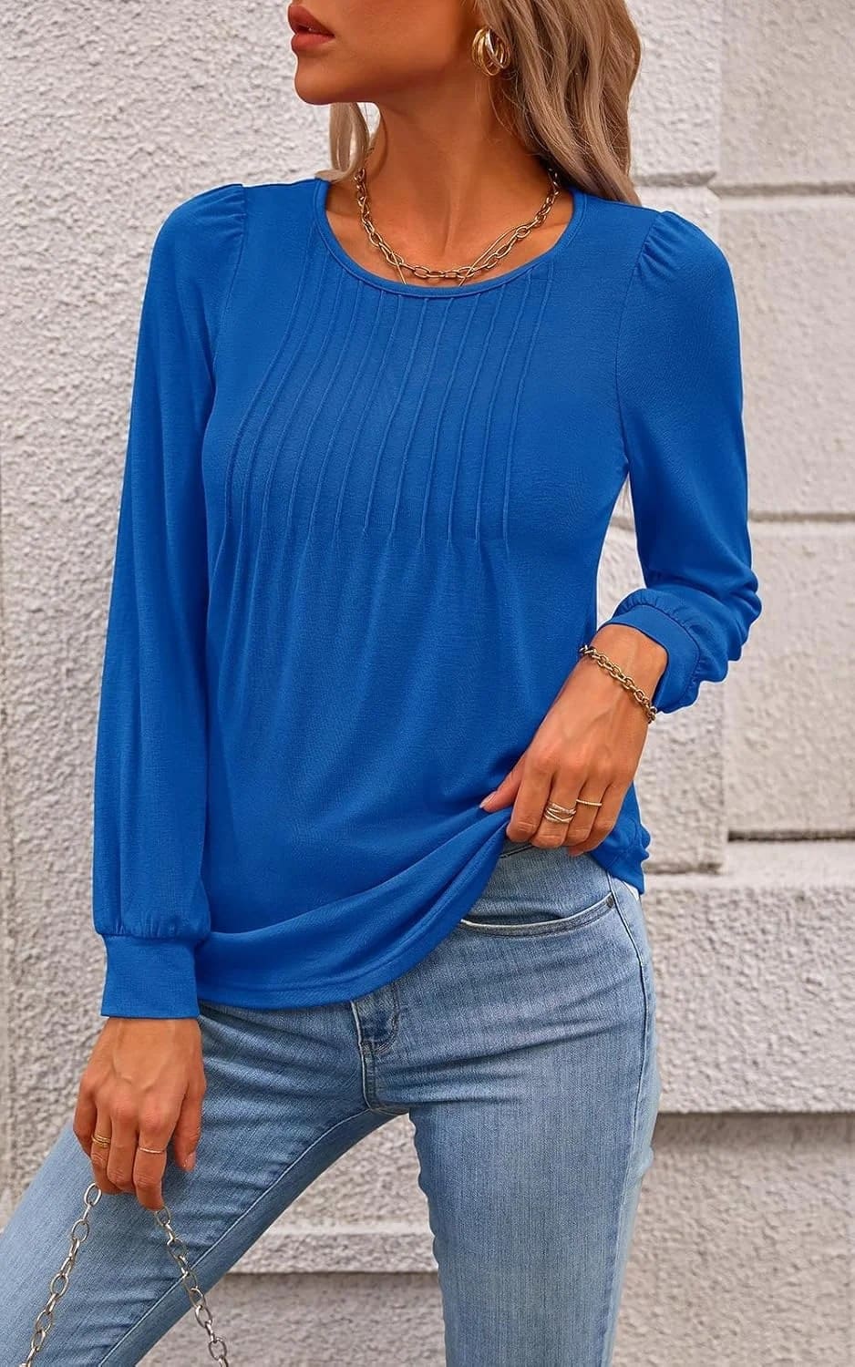 NALANISA Women's Fall Pleated Puff Sleeve Tunic Top - Image 9