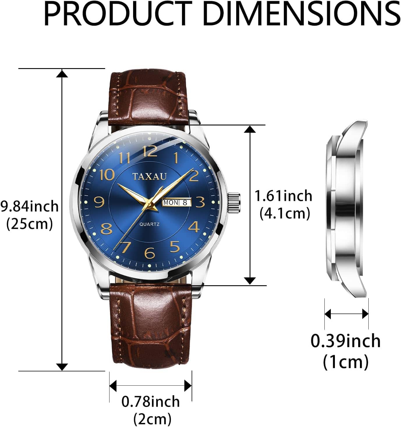 Leather Watches for Men Business Dress Men’s Watch with Luxury Waterproof Classic Blue Dial Stainless Steel Analog Quartz Wrist Watches with Brown Band Day Date Luminous Casual Male Man Formal Watch - Image 6