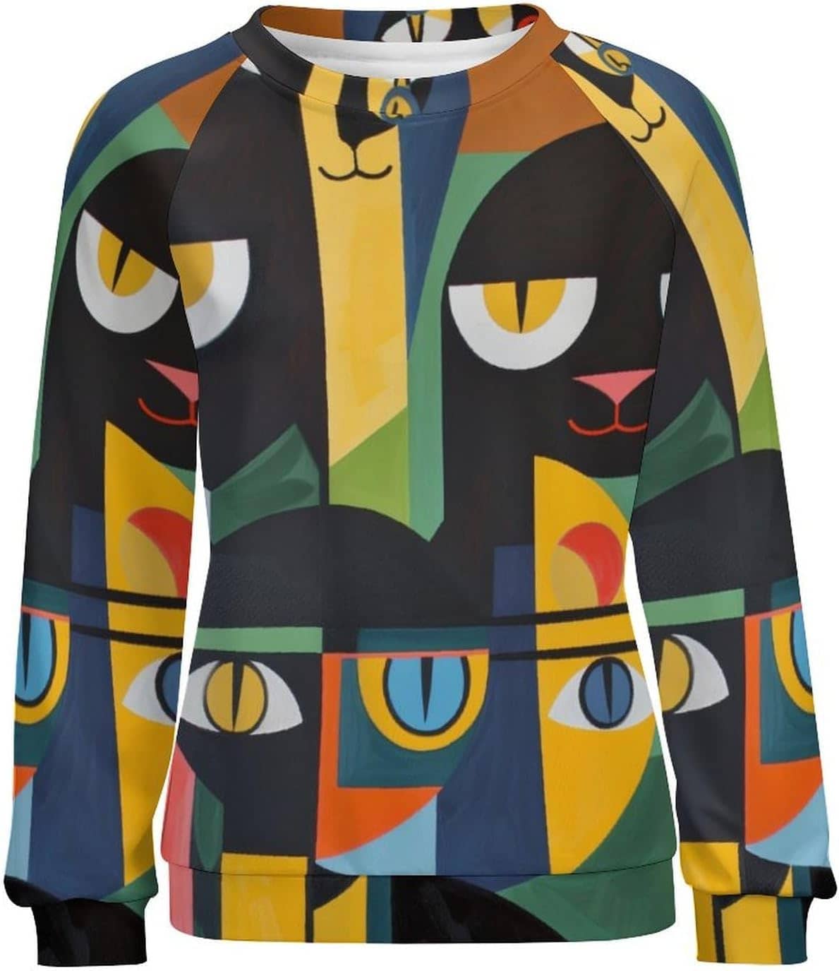 ZOCAVIA Women's Y2K Art Cat Sweatshirts Fall Abstract Cat Graphic Pullover Tops Long Sleeve Oil Painting Cat Printed T Shirts - Image 4
