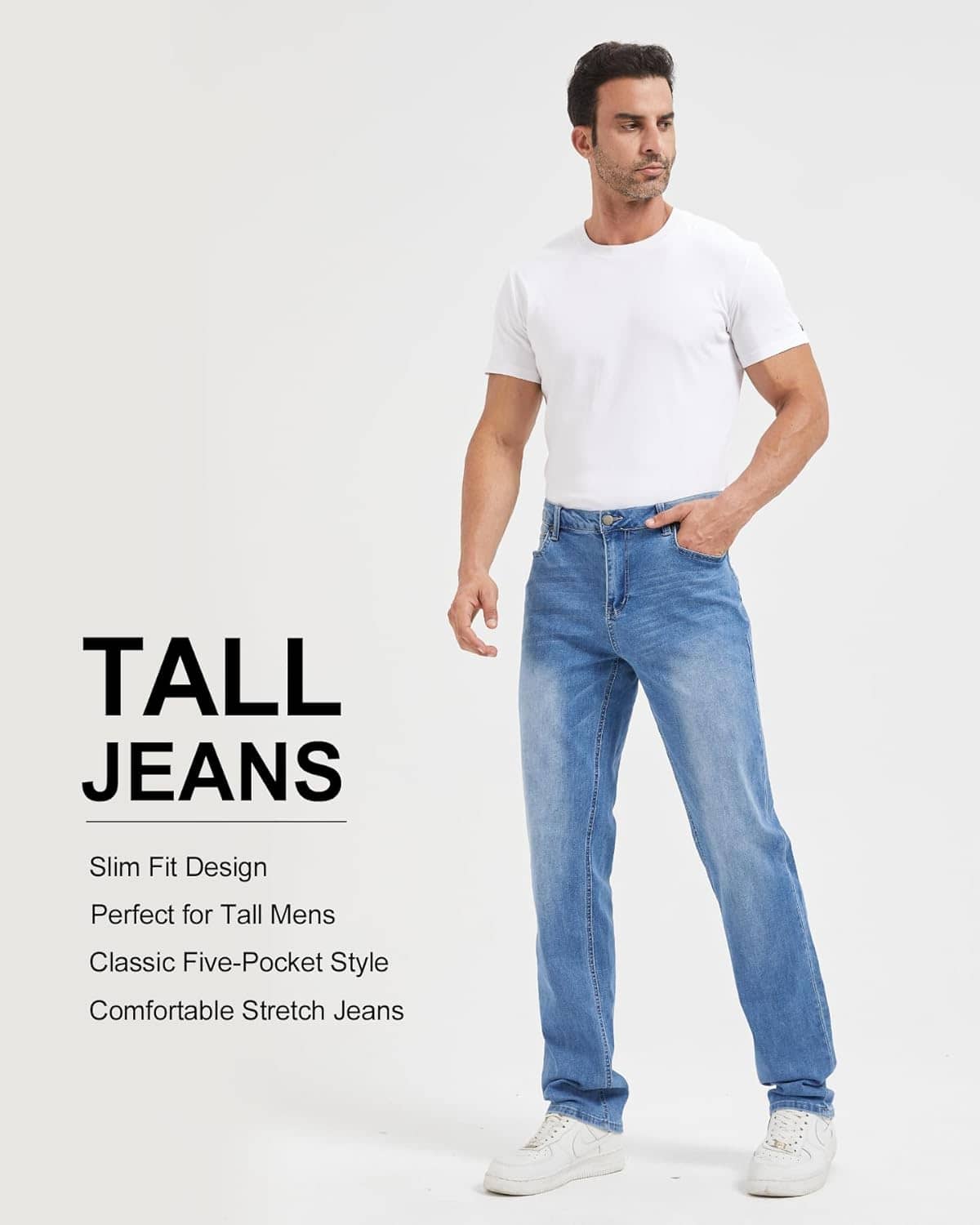 Zylioo 38,36,34 Inseam Tall Jeans for Men，Extra Tall Slim Fit Stretch Jeans,Tall Size Denim with 5-Pocket - Image 2