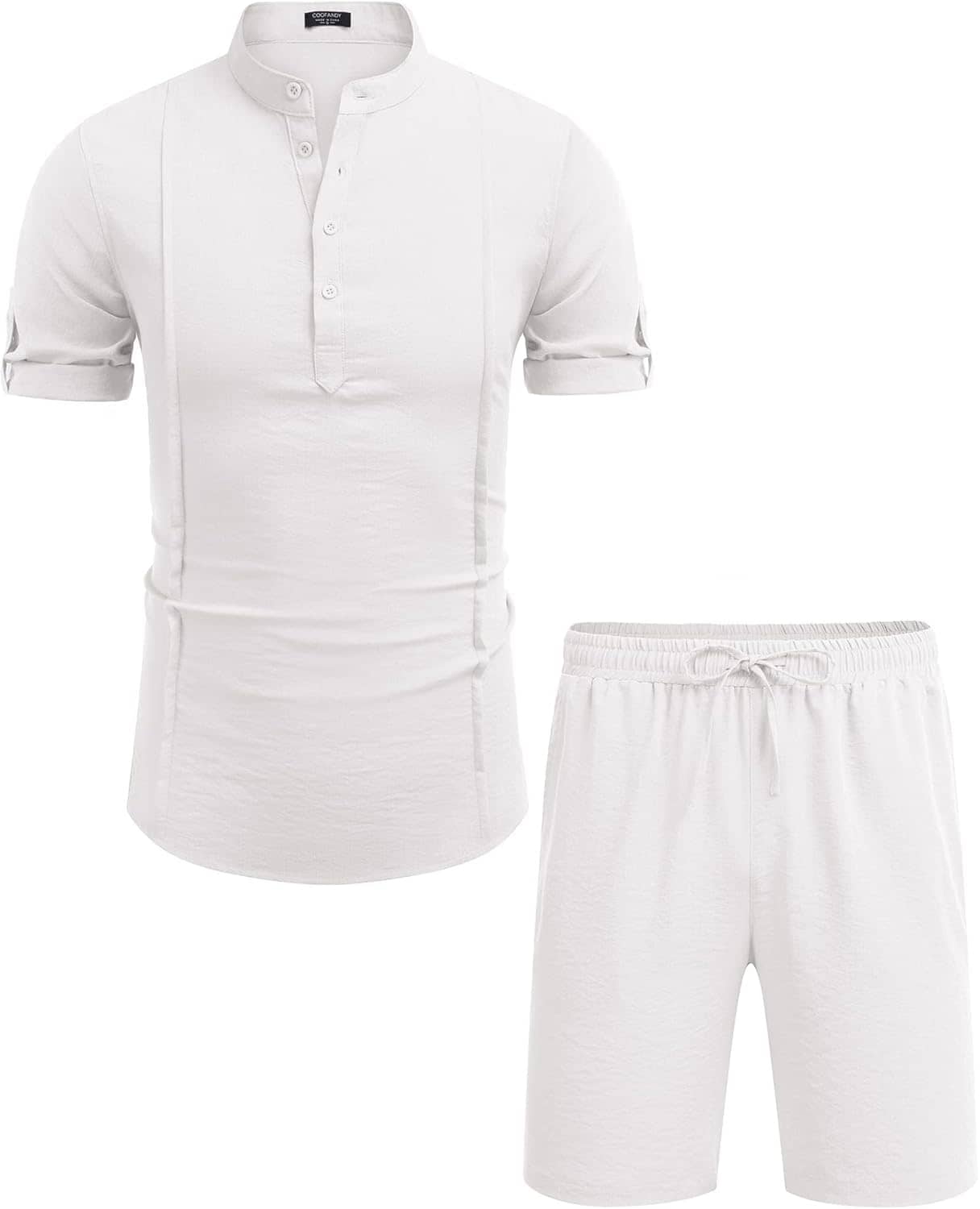 COOFANDY Men's 2 Pieces Linen Set Henley Shirt Short Sleeve and Shorts Summer Beach Yoga Matching Outfits - Image 5
