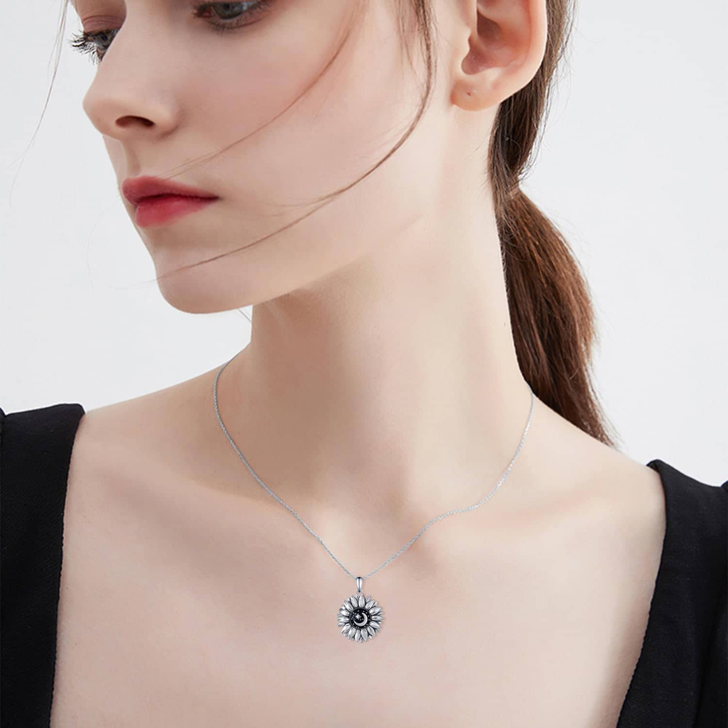 Sunflower Necklace 925 Sterling Silver Sunflower Necklace for Women You are My Sunshine Gifts Sunflower Jewelry Gifts for Women - Image 2