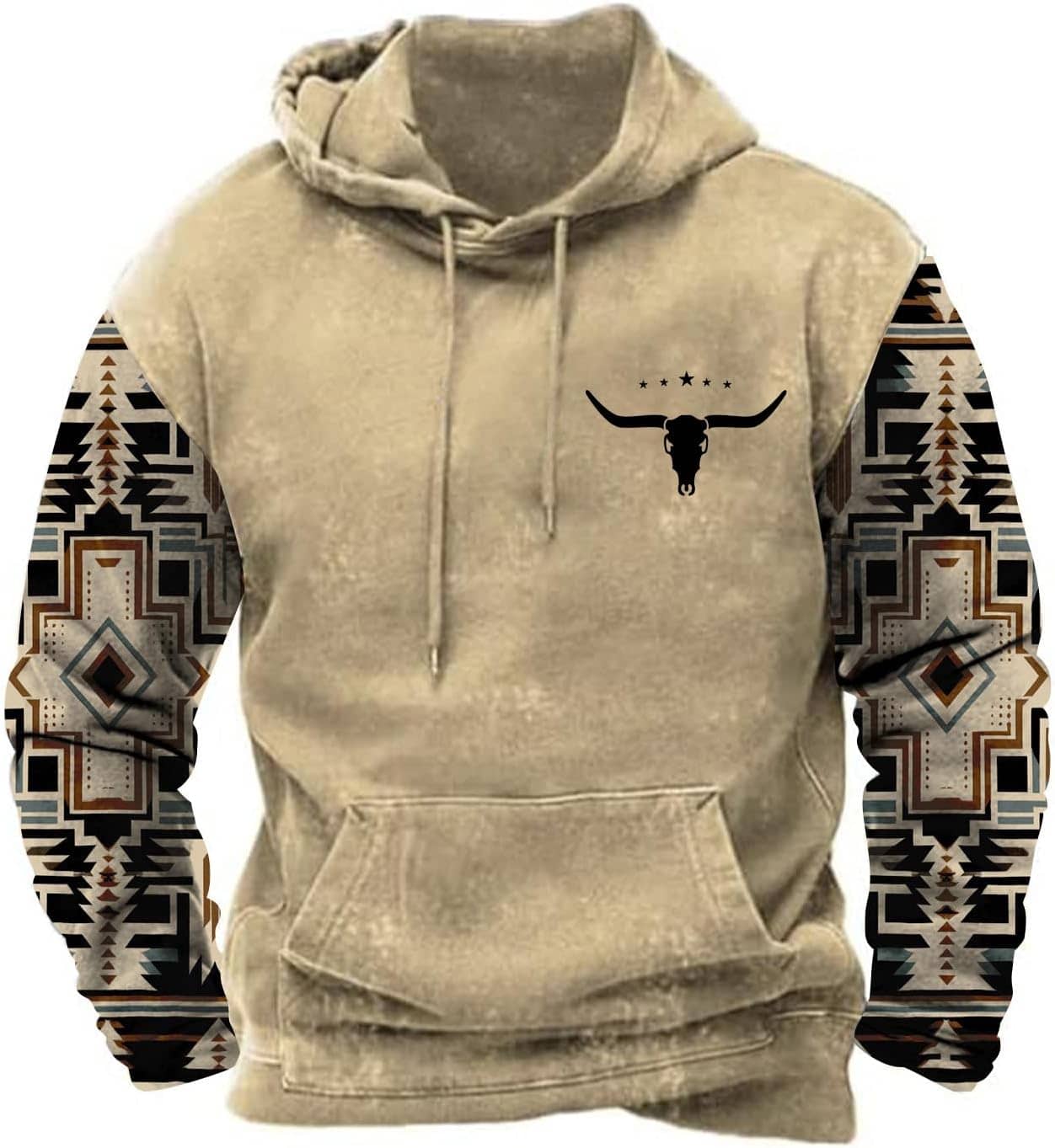 PORCLAY Mens Aztec Hoodie Western Cowboy Hooded Sweatshirt Country Graphic Print Oversized Pullover Shirts with Pocket