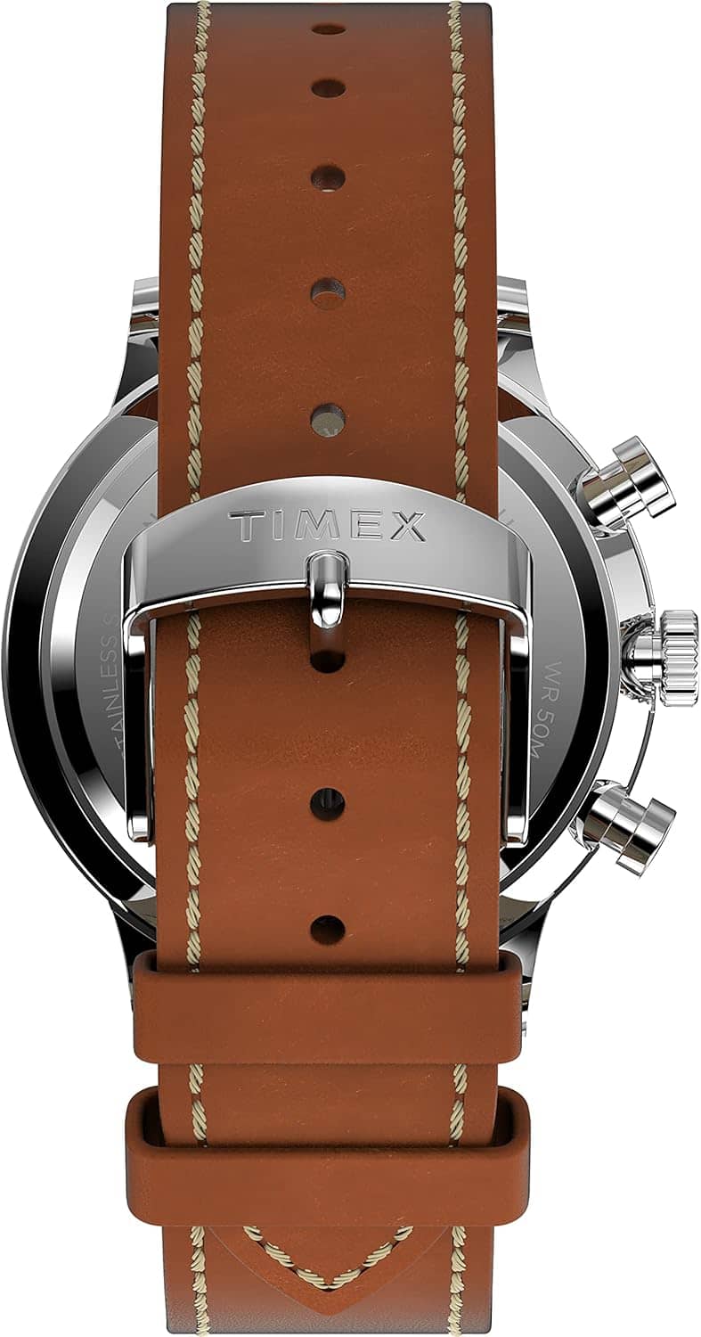 Timex Men's Waterbury Classic Chrono 40mm Stainless Steel Quartz Dress Watch with Leather Strap - Image 3