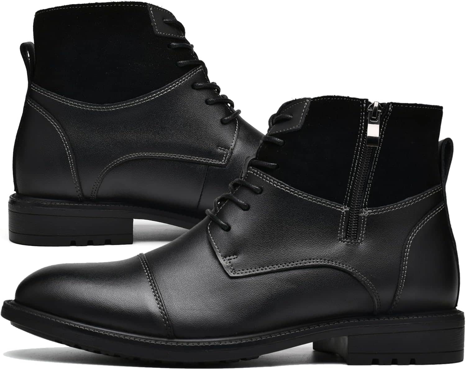 Holy dove Mens Oxford Leather Dress Boots Chukka Boots Cap Toe Side Zip Casual and Comfort Fashion Mid Top Dress Boot Chukka Ankle Boots for Men - Image 2