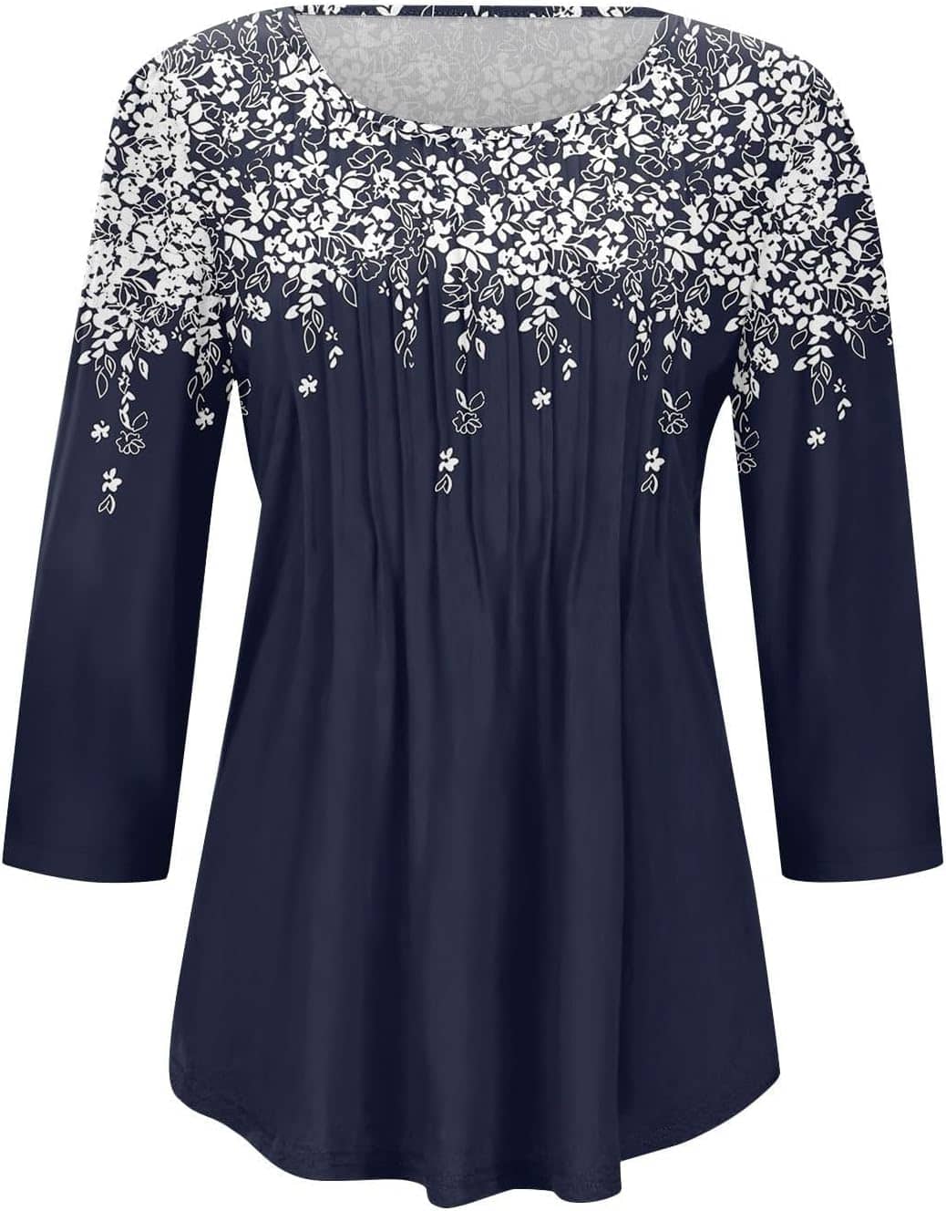3/4 Sleeve Women Trendy Petal Sleeves Pleated Crewneck Tunic Blouses Cute Floral Gradient Graphic Tees Summer Shirts - Image 3