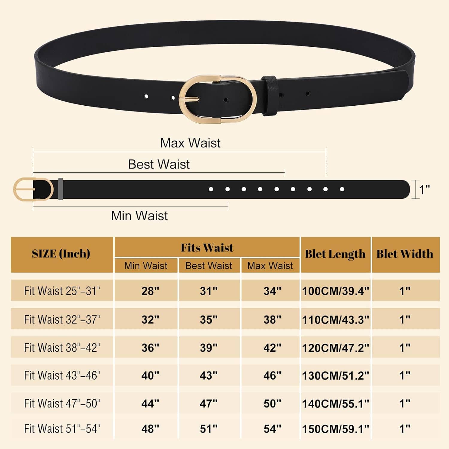 VONMELLI 3 Pack Women's Belts for Jeans Pants Fashion Gold Buckle Ladies Dress Belt - Image 6