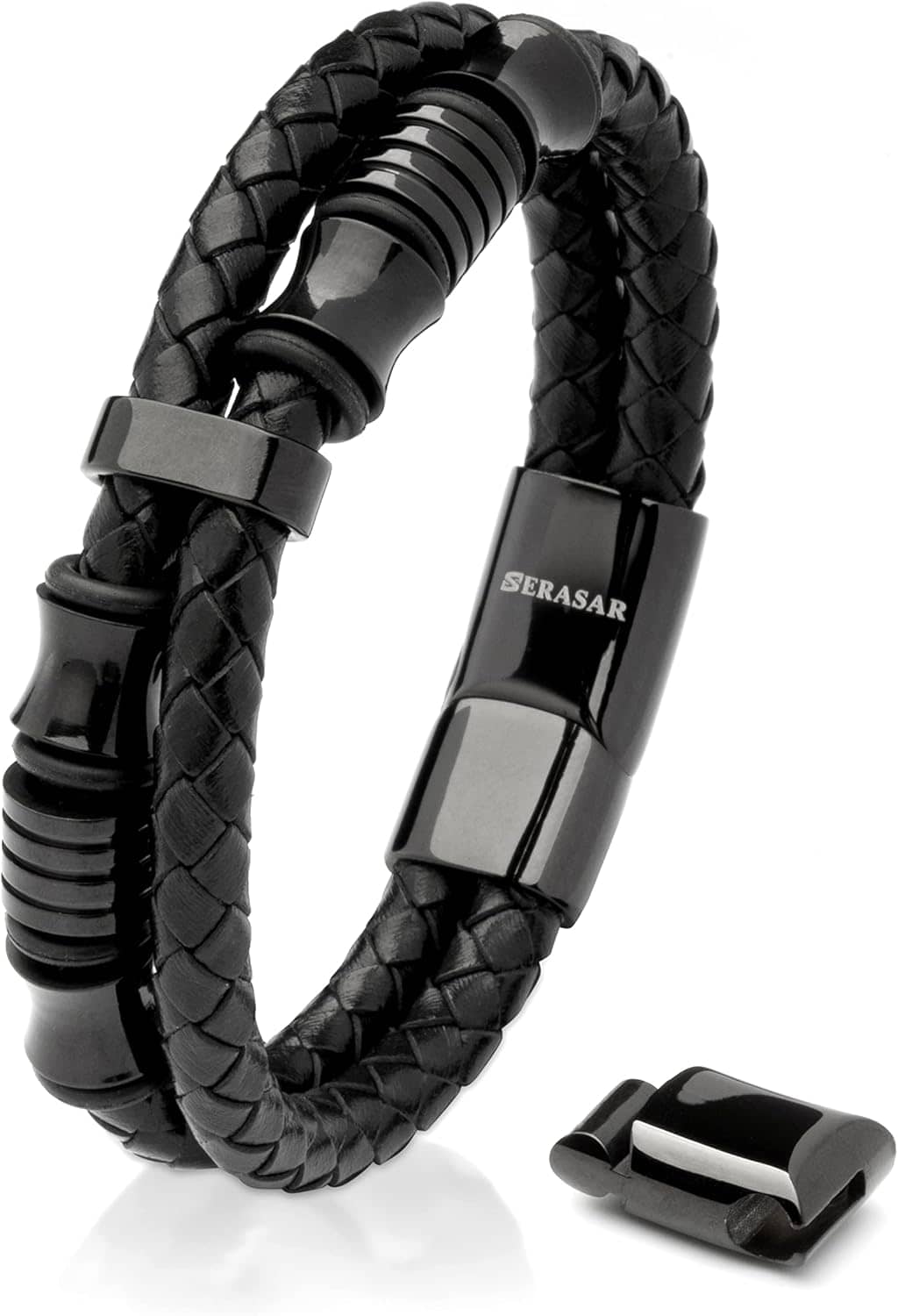 SERASAR Premium Leather Bracelet Men | Stainless Steel Magnetic Clasp | Three Colors | Jewelry Box Included