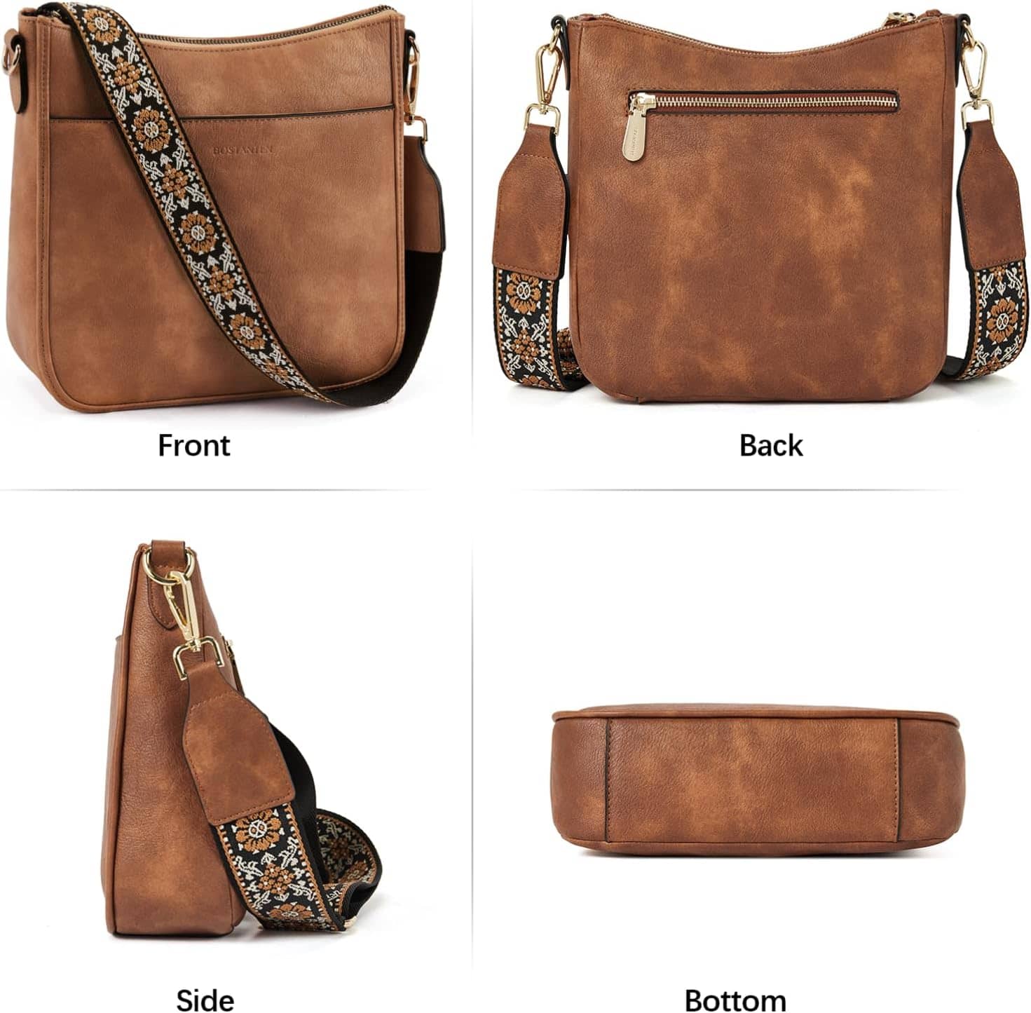 BOSTANTEN Crossbody Bags for Women Trendy Vegan Leather Hobo Purses Shoulder Handbags With Wide Shoulder Strap - Image 7