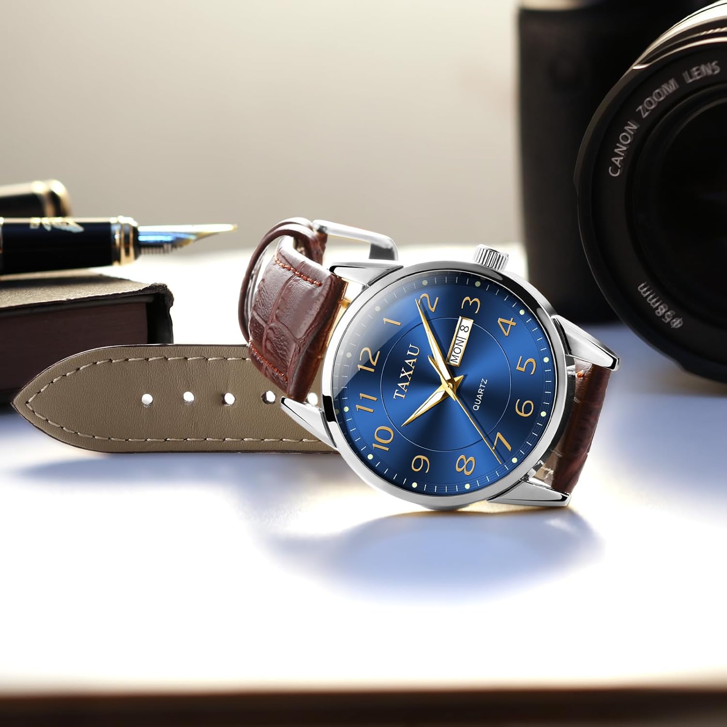 Men's Watches Fashion Casual Leather Watches for Men Big Face Easy Read Arabic Numerals Mens Watches Quartz Analog Luminous Waterproof Men Watch Day Date Classic Luxury Dress Men's Wrist Watches - Image 5