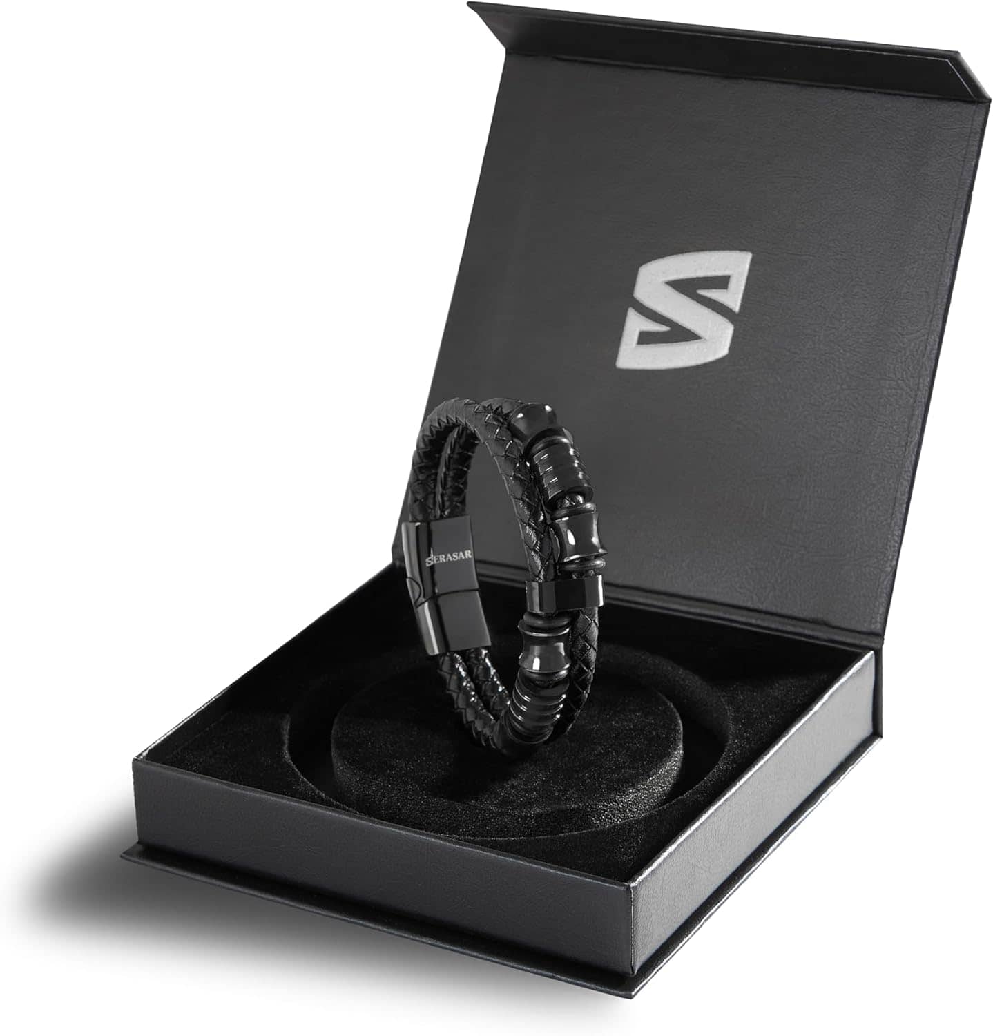 SERASAR Premium Leather Bracelet Men | Stainless Steel Magnetic Clasp | Three Colors | Jewelry Box Included - Image 2