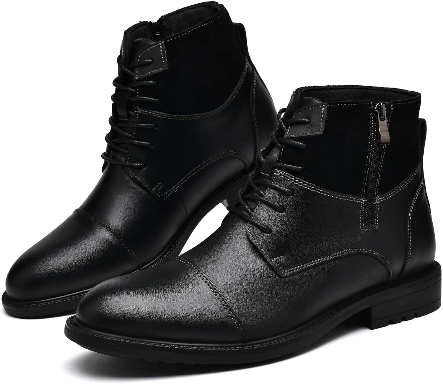 Holy dove Mens Oxford Leather Dress Boots Chukka Boots Cap Toe Side Zip Casual and Comfort Fashion Mid Top Dress Boot Chukka Ankle Boots for Men - Image 3