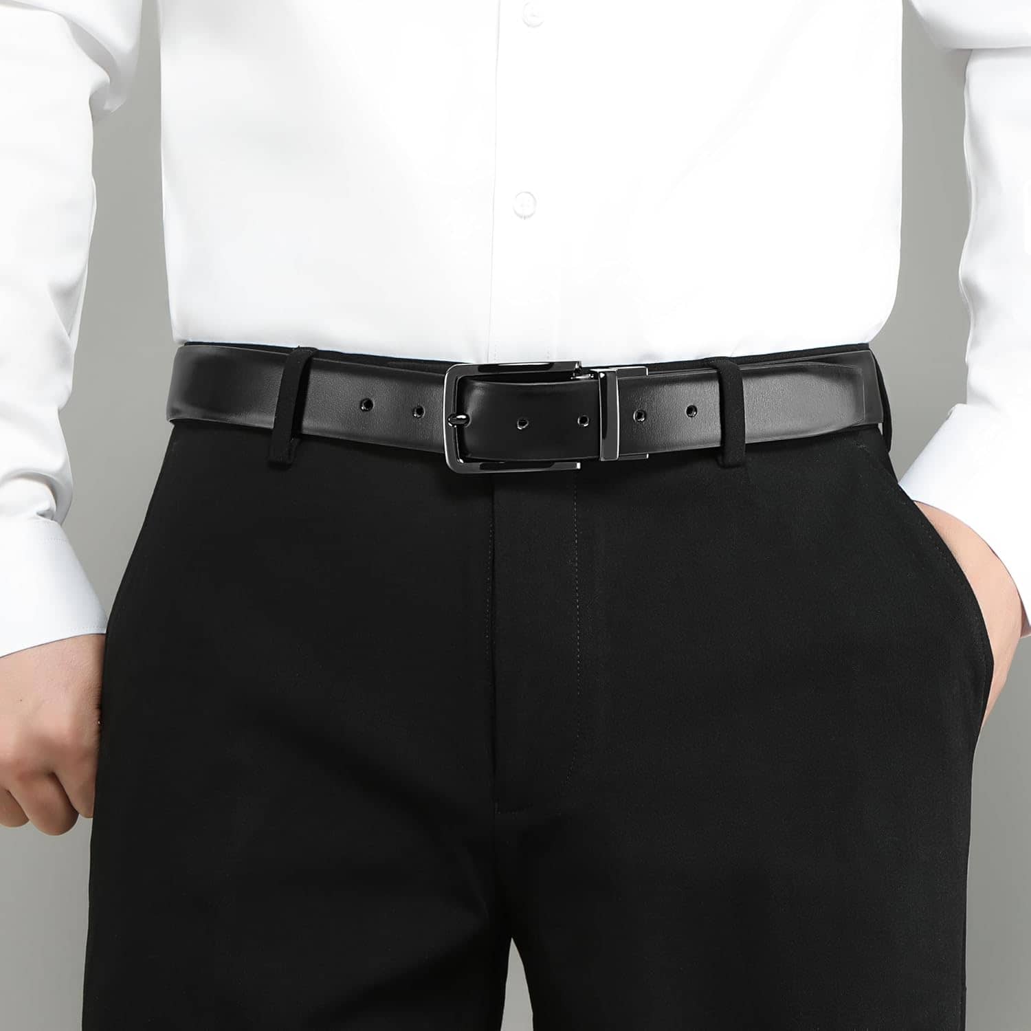 MILORDE Men’s Reversible Leather Belt for Casual Golf Dress Pants Shirts, Double Style - 2 Sides - Image 5