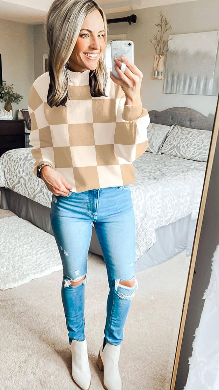 ZESICA Women's Fall Fashion Turtleneck Long Sleeve Striped Ribbed Knit Loose Pullover Sweater Tops - Image 8
