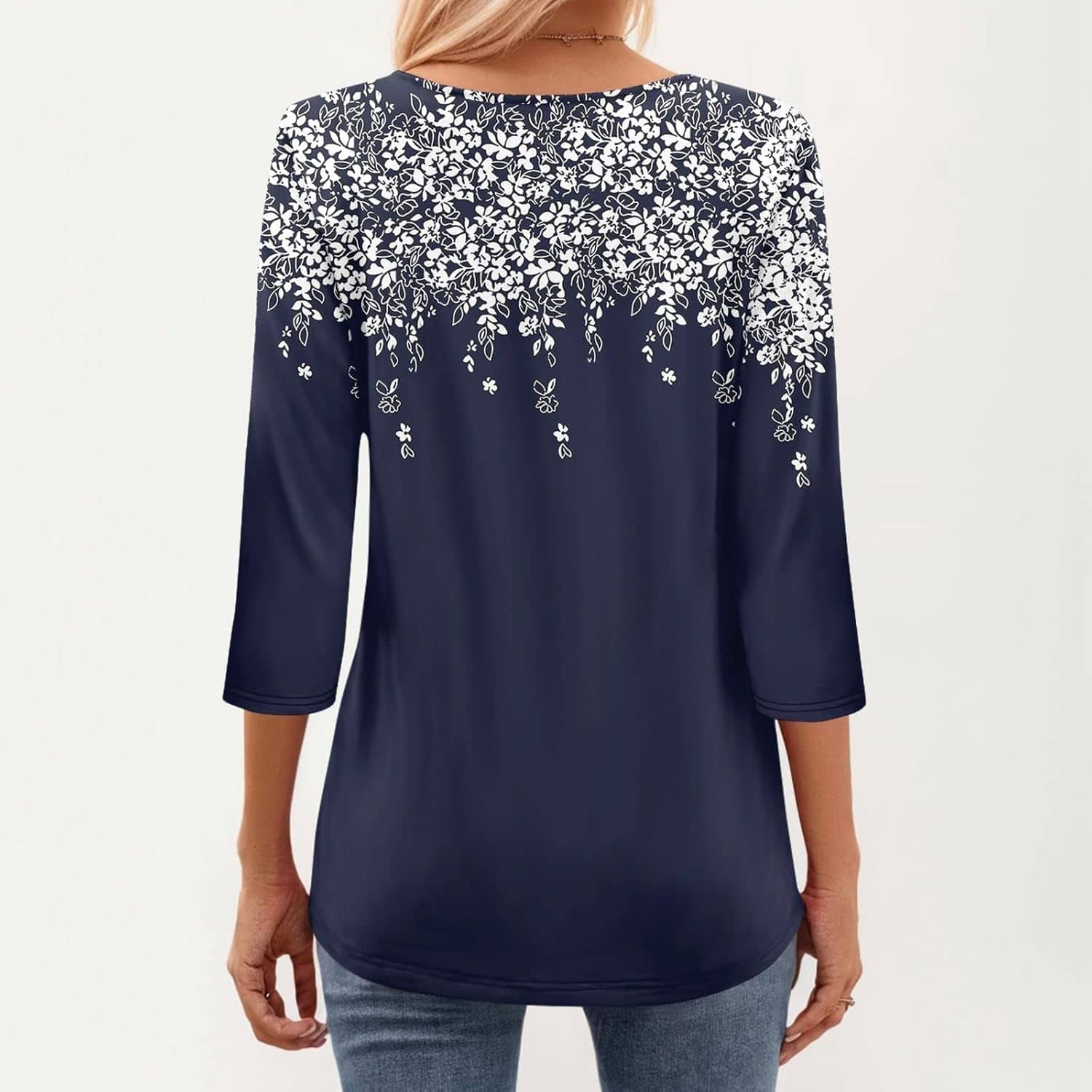 3/4 Sleeve Women Trendy Petal Sleeves Pleated Crewneck Tunic Blouses Cute Floral Gradient Graphic Tees Summer Shirts - Image 2