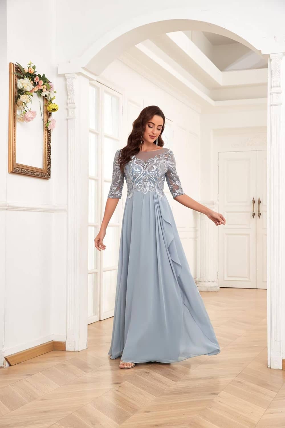 Chiffon Lace Mother of The Bride Dresses for Wedding Long Ruffles Formal Evening Gown with Sleeves - Image 4