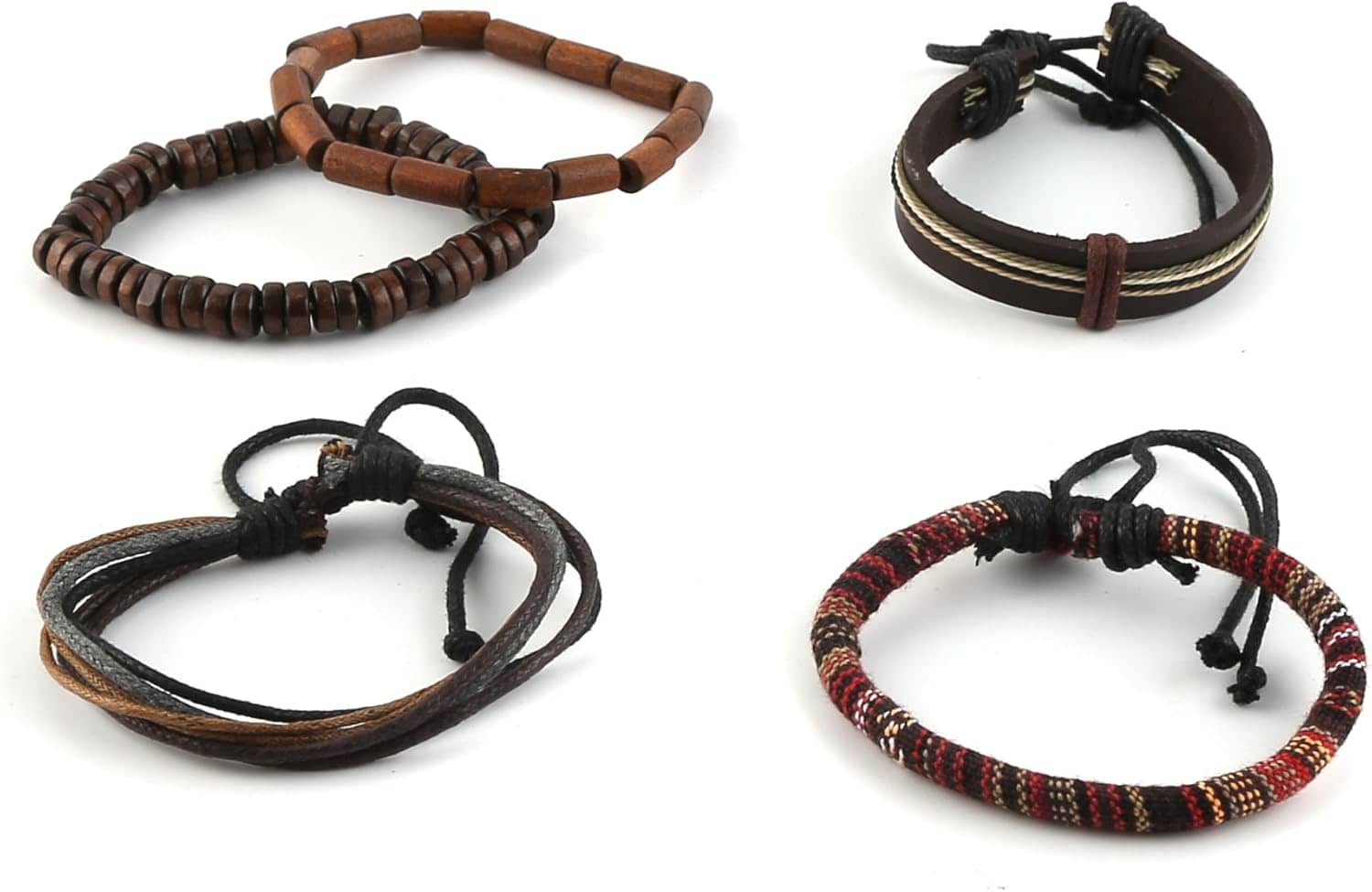 HZMAN Wrap Bracelets Men Women, Hemp Cords Wood Beads Ethnic Tribal Bracelets, Leather Wristbands - Image 4
