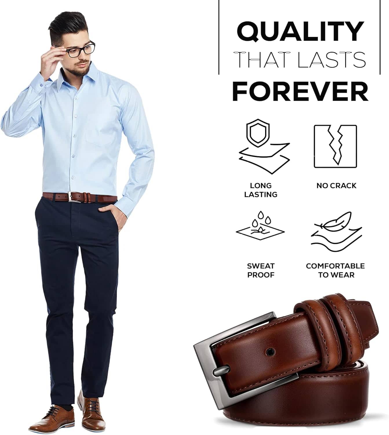 Marino’s Men Genuine Leather Dress Belt with Single Prong Buckle - Image 4
