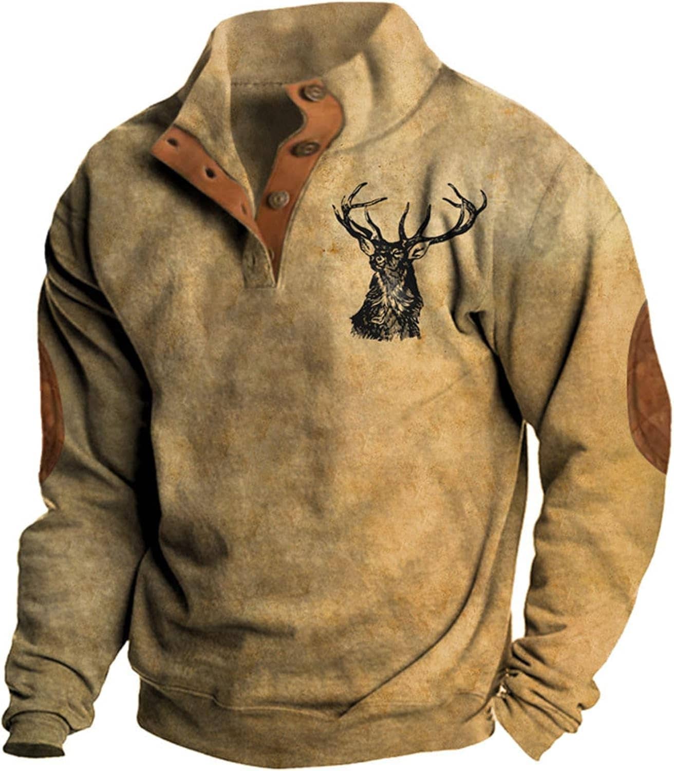 Men's Western Aztec Sweatshirts Vintage Ethnic Style 1/4 Button Up Stand Collar Tribal Country Pullover Loose Jacket