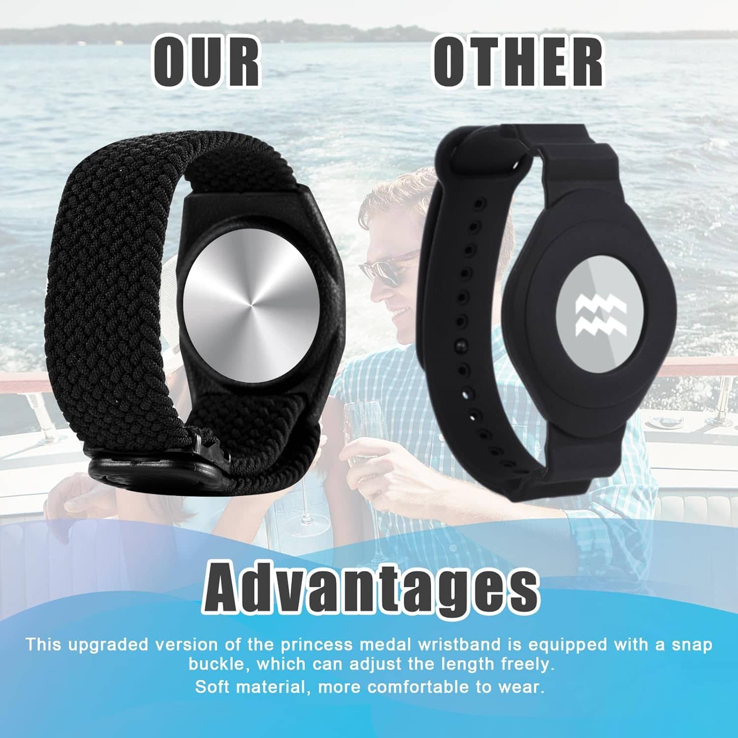 4pcs Holder for Princess Cruise Medallion, Adjustable Braided Wristband Bracelet for Princess Medallion Holder Accessories Comfortable & Breathable Watch Band fit Men Women (4 Colors) - Image 6