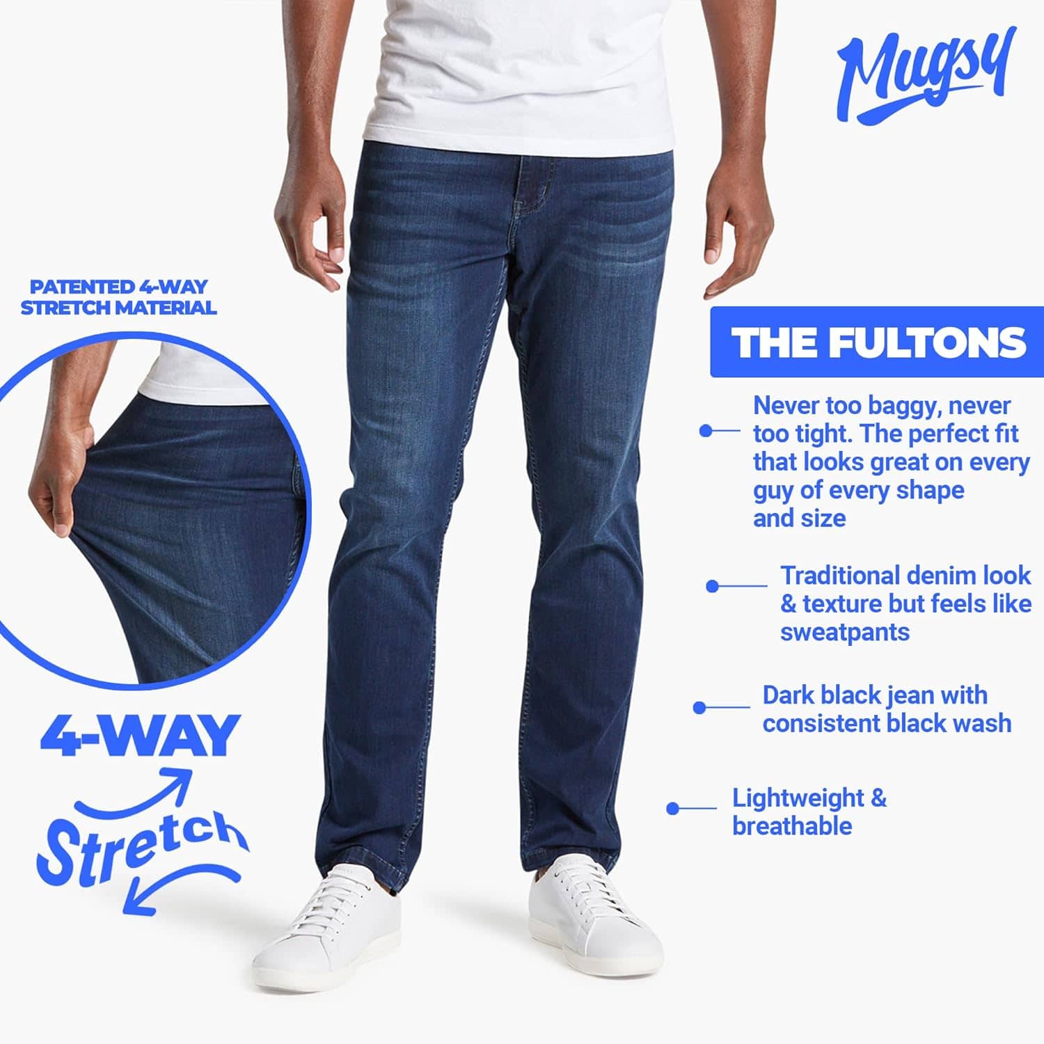 Mugsy Men's Jeans - Classic Fit Stretch Denim Jeans for Men - Comfortable & Flexible Pants for Men - True to Size - Image 3