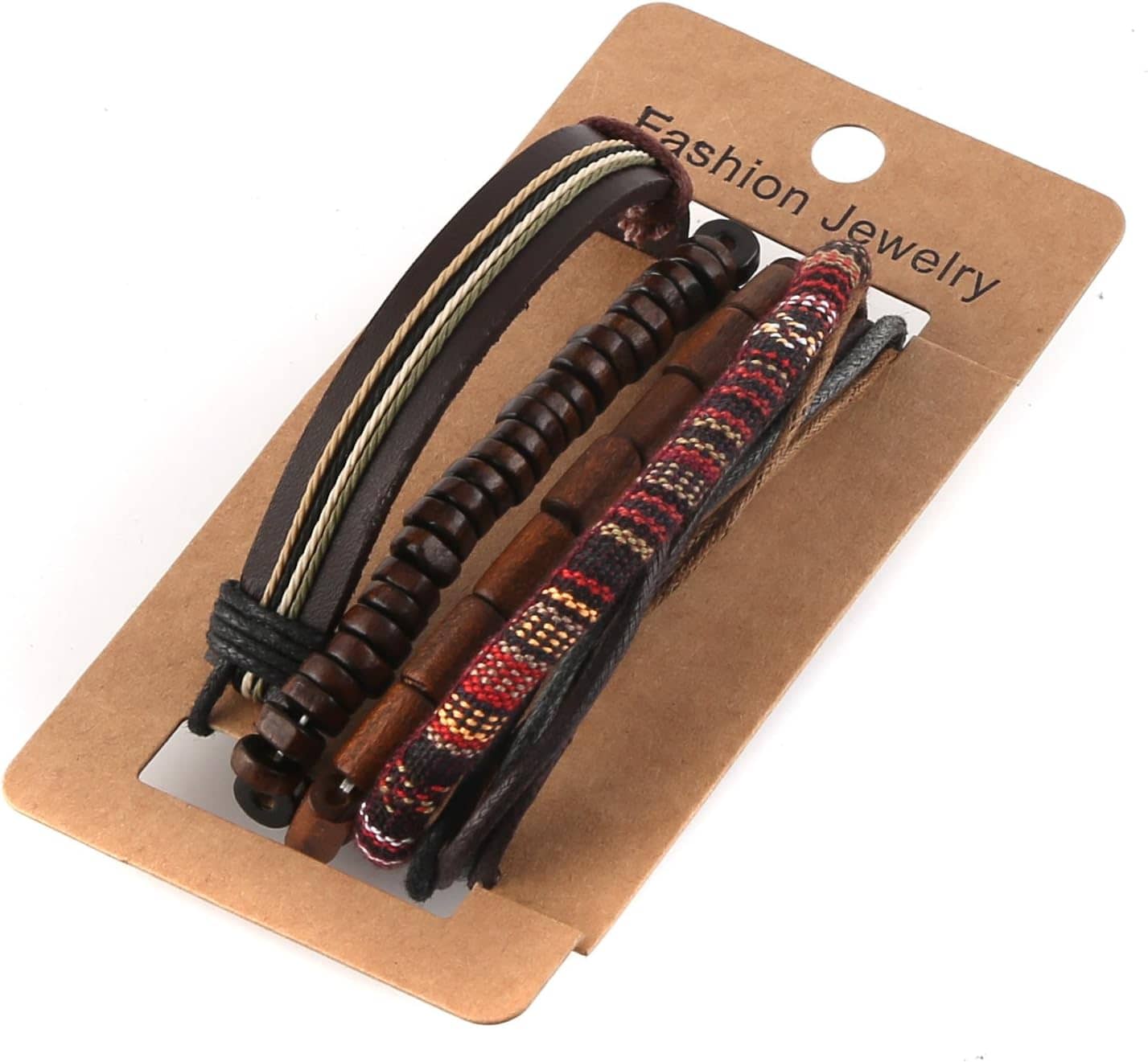 HZMAN Wrap Bracelets Men Women, Hemp Cords Wood Beads Ethnic Tribal Bracelets, Leather Wristbands - Image 3