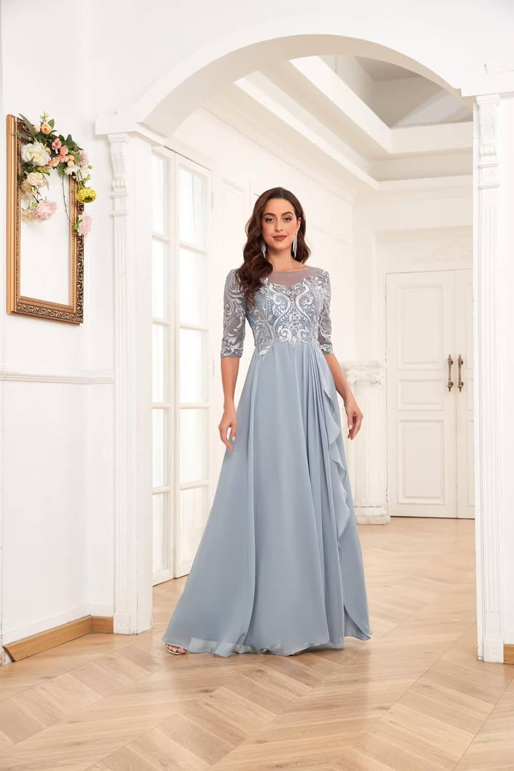 Chiffon Lace Mother of The Bride Dresses for Wedding Long Ruffles Formal Evening Gown with Sleeves - Image 3