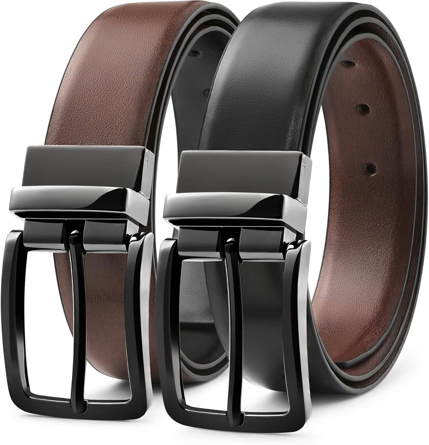 MILORDE Men’s Reversible Leather Belt for Casual Golf Dress Pants Shirts, Double Style - 2 Sides