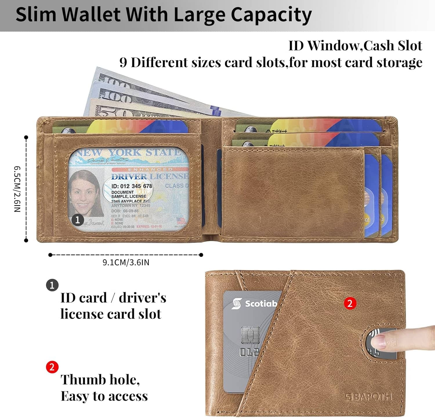 Mens Wallets Leather, Genuine Leather Wallets for Men, Bifold RFID Wallet for Men Slim with ID Window|Bills Slot|9 Card Slots, 2 Outer Pocket Slim Wallet for Men with Gift Box Packaging - Image 5