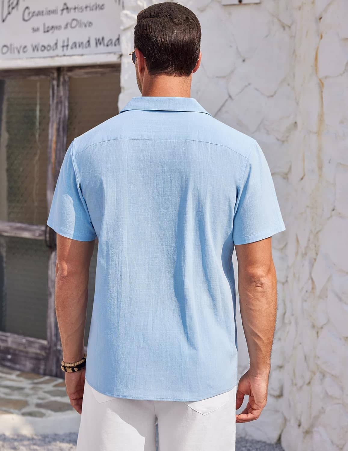 COOFANDY Mens Casual Cotton Linen Shirt Short Sleeve Button Up Shirts Summer Beach Top - Image 4