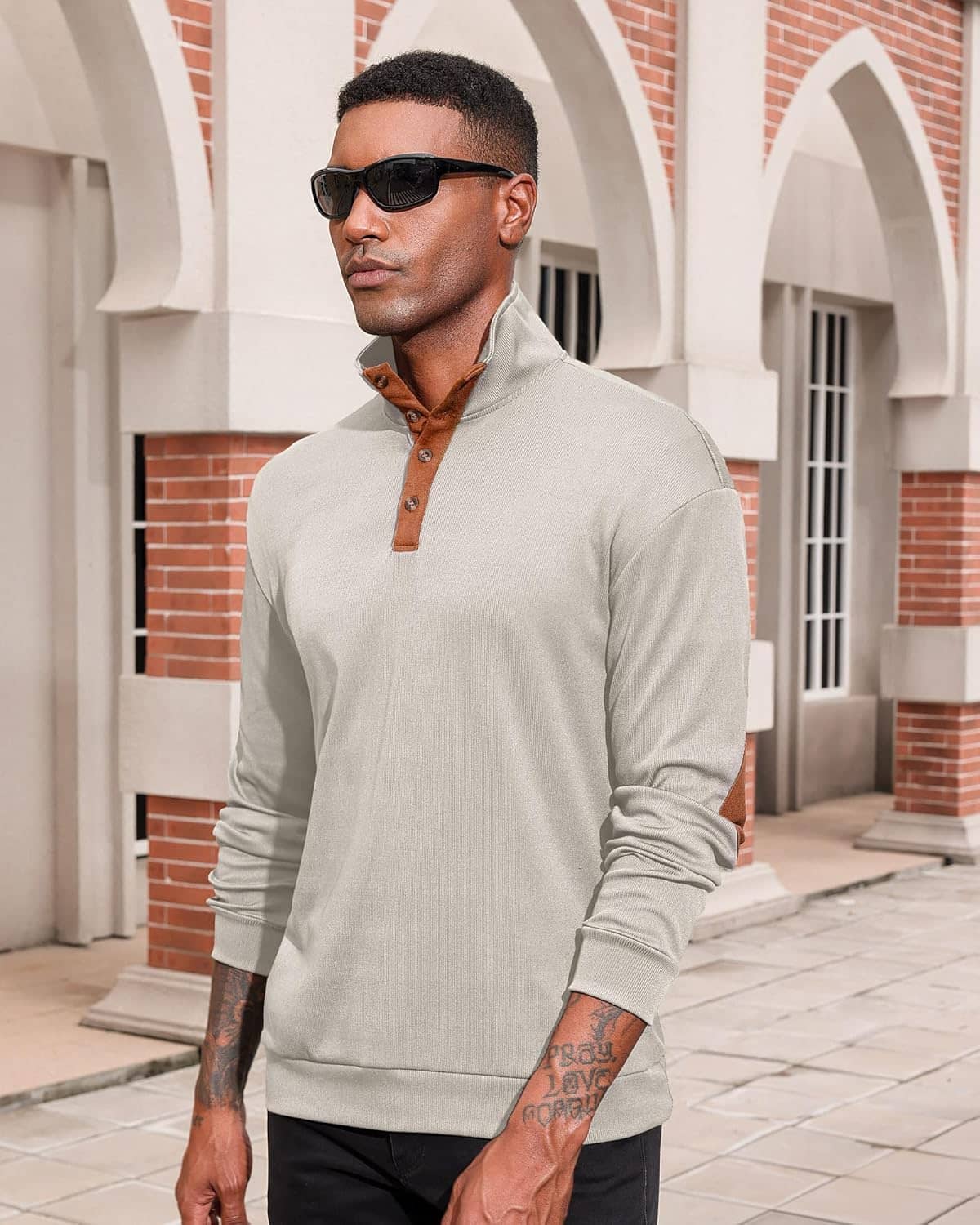 Lexiart Men's Casual Corduroy Sweatshirt Long Sleeve Thermal Stand Collar Button Pullover Sweatshirts - Image 2