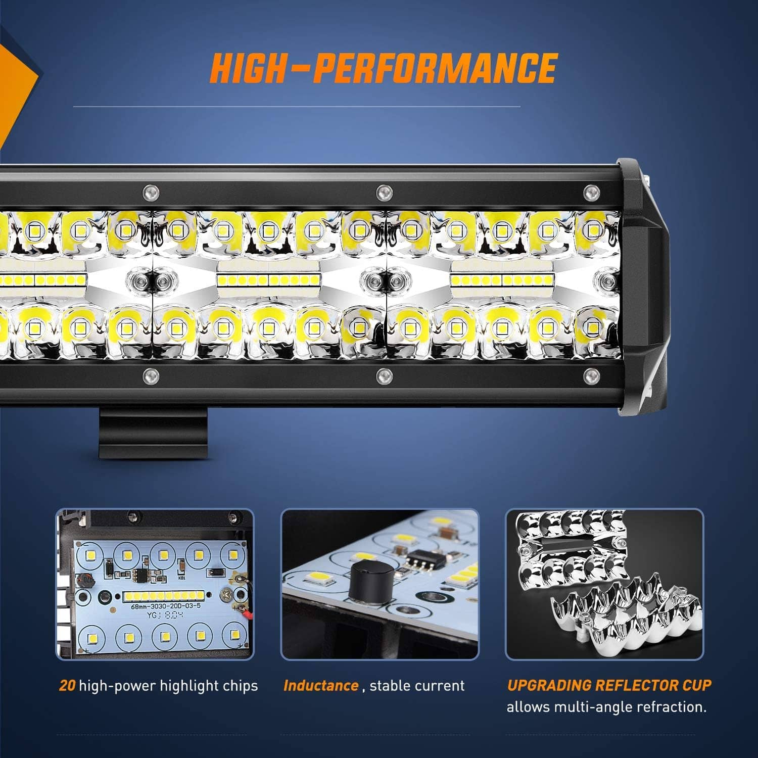 Nilight 20 Inch 420W Triple Row Flood Spot Combo Led Light Bar 4PCS 4Inch 60W LED Pods Driving Boat Lights Led Off Road Trucks Lights , 2 Years Warranty (ZH415), Black - Image 4
