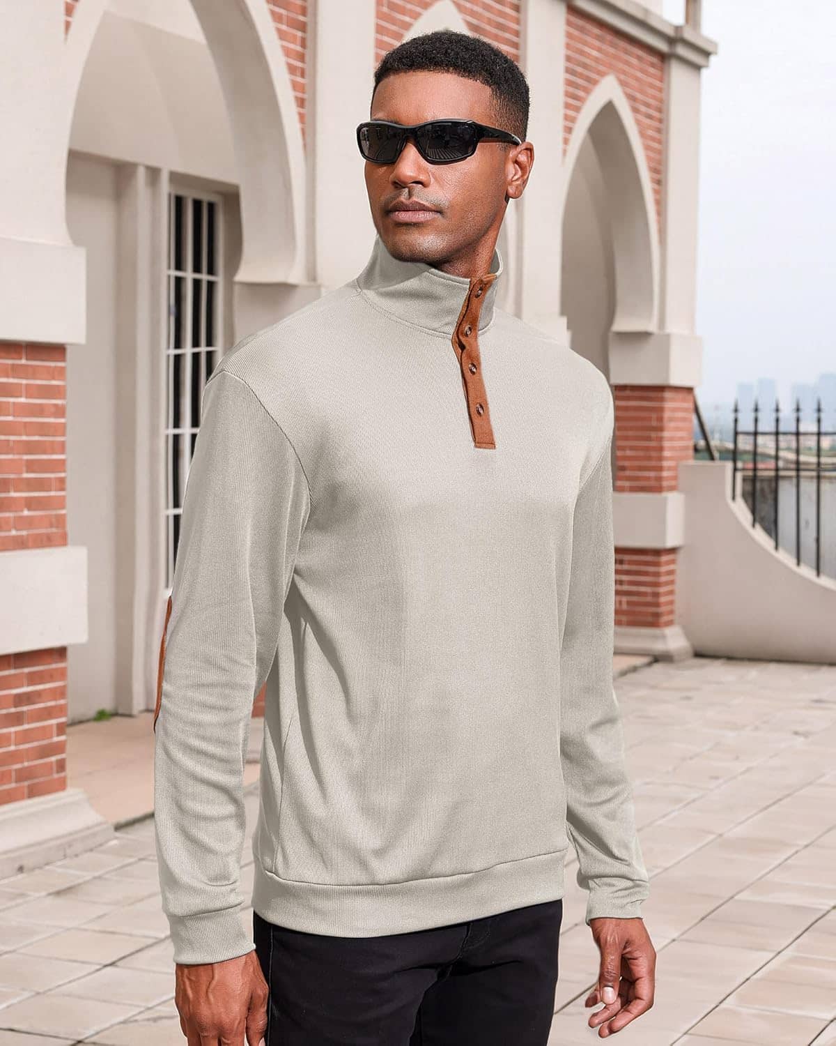 Lexiart Men's Casual Corduroy Sweatshirt Long Sleeve Thermal Stand Collar Button Pullover Sweatshirts - Image 6