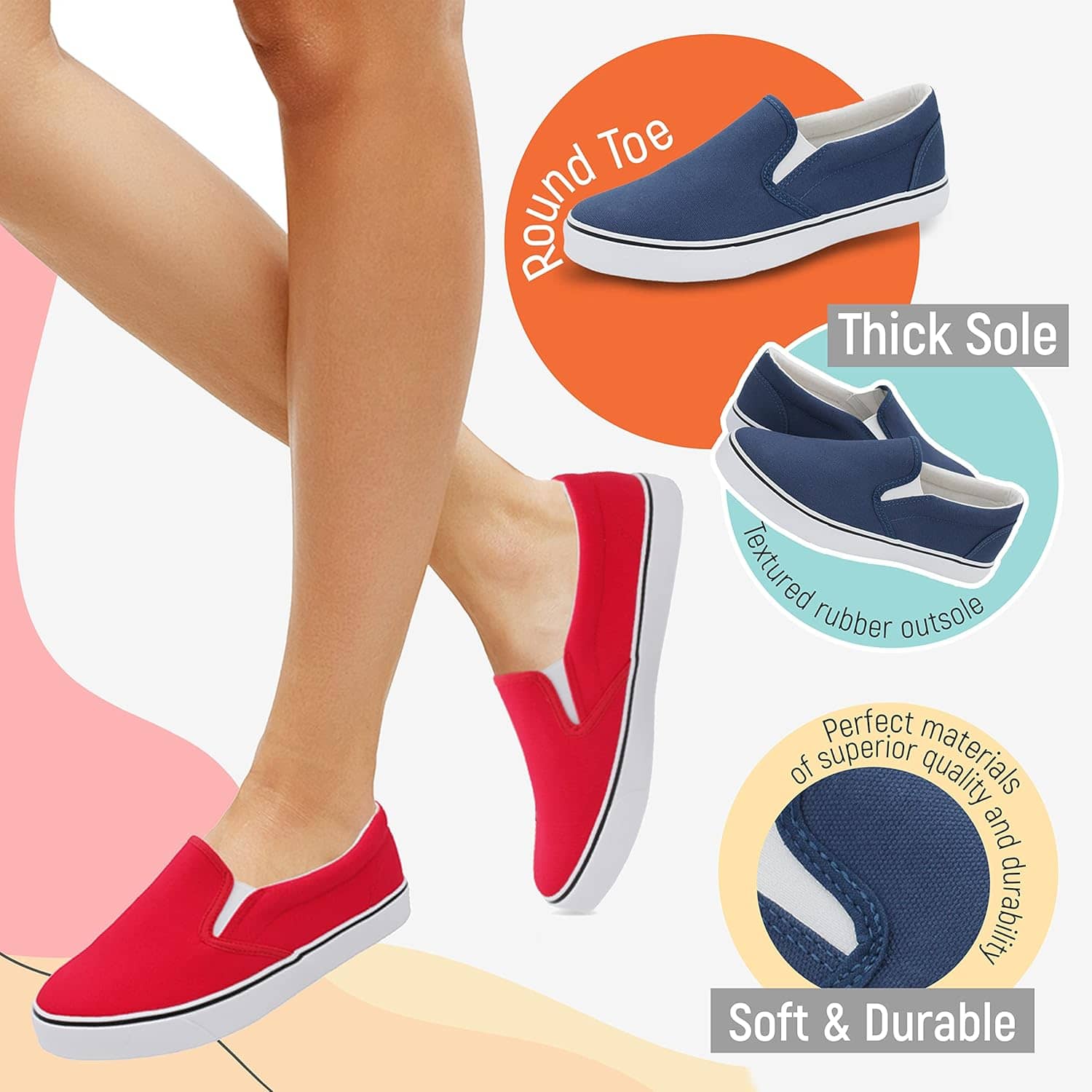 Low-Top Slip Ons Women's Fashion Sneakers Casual Canvas Sneakers for Women Comfortable Flats Breathable Padded Insole Slip on Sneakers Women Low Slip on Shoes - Image 2