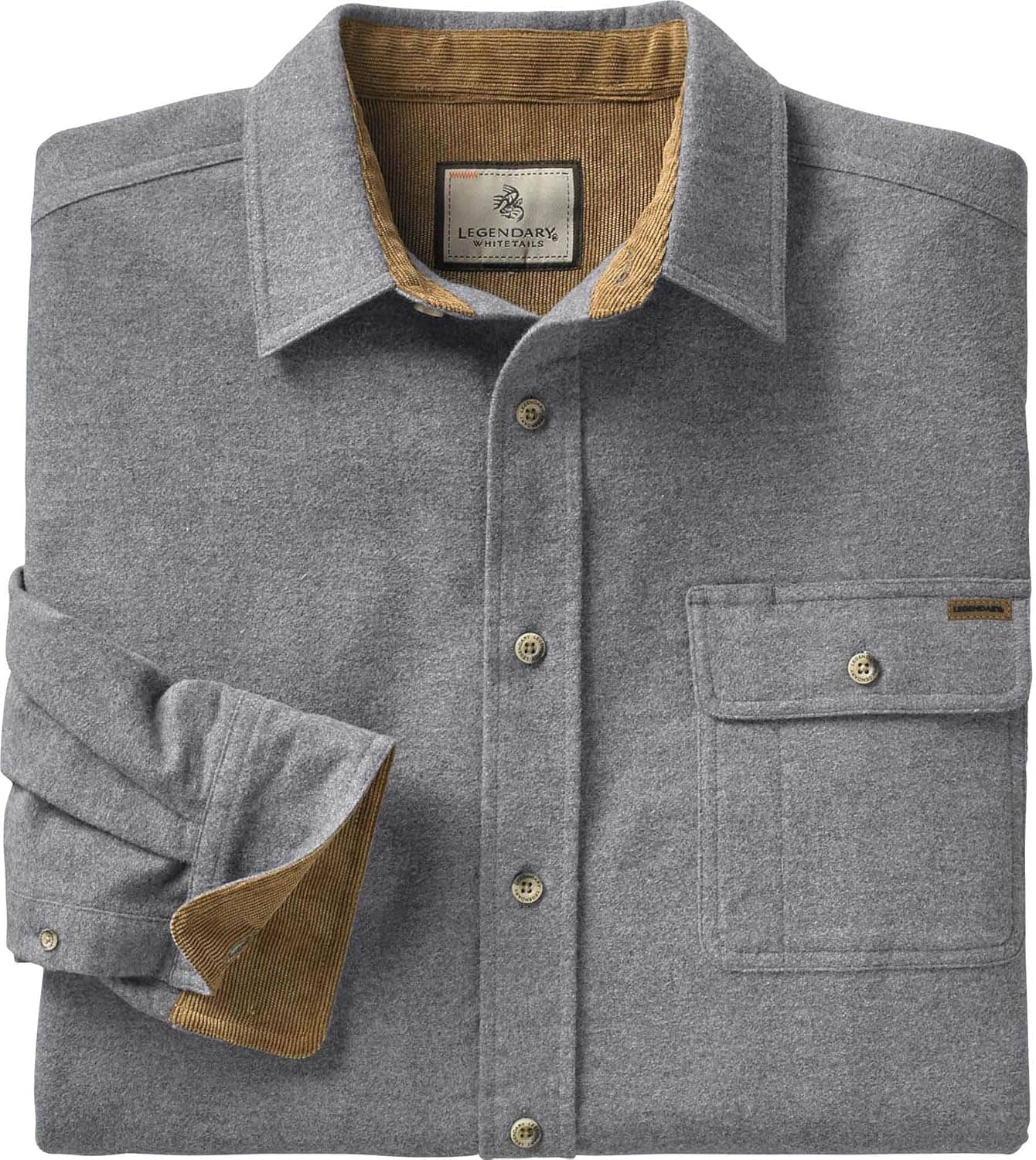 Legendary Whitetails Men's Buck Camp Flannel, Long Sleeve Plaid Button Down Casual Shirt, Corduroy Cuffs - Image 3