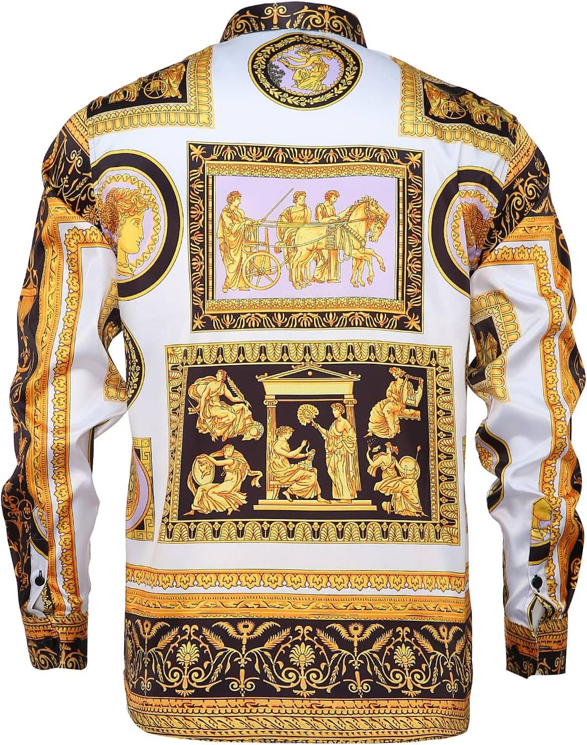 Men Gold Fashion Luxury Printed Satin Long Sleeve Button-Down Shirts Flashy Retro Gorgeous Design Party Gift Shirt - Image 2
