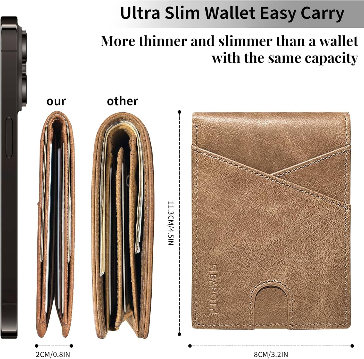 Mens Wallets Leather, Genuine Leather Wallets for Men, Bifold RFID Wallet for Men Slim with ID Window|Bills Slot|9 Card Slots, 2 Outer Pocket Slim Wallet for Men with Gift Box Packaging - Image 3
