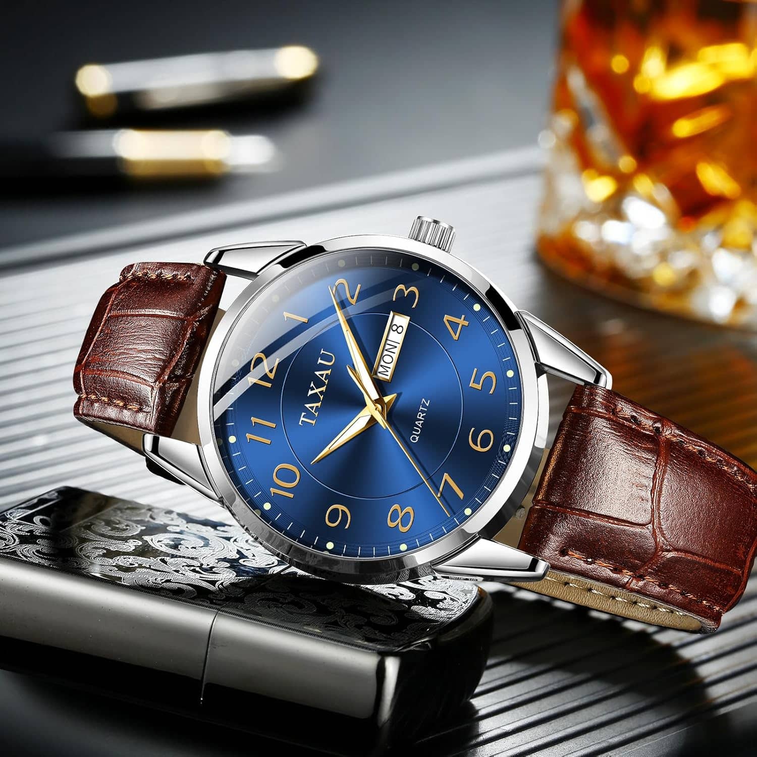 Men's Watches Fashion Casual Leather Watches for Men Big Face Easy Read Arabic Numerals Mens Watches Quartz Analog Luminous Waterproof Men Watch Day Date Classic Luxury Dress Men's Wrist Watches - Image 3
