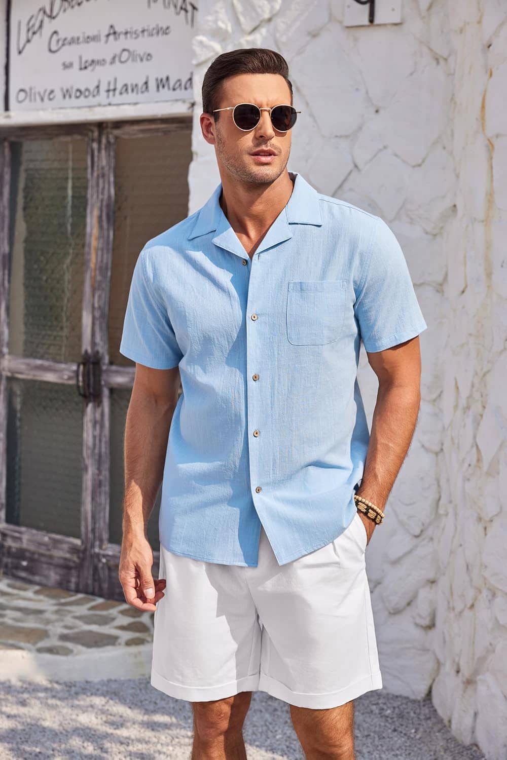 COOFANDY Mens Casual Cotton Linen Shirt Short Sleeve Button Up Shirts Summer Beach Top - Image 2