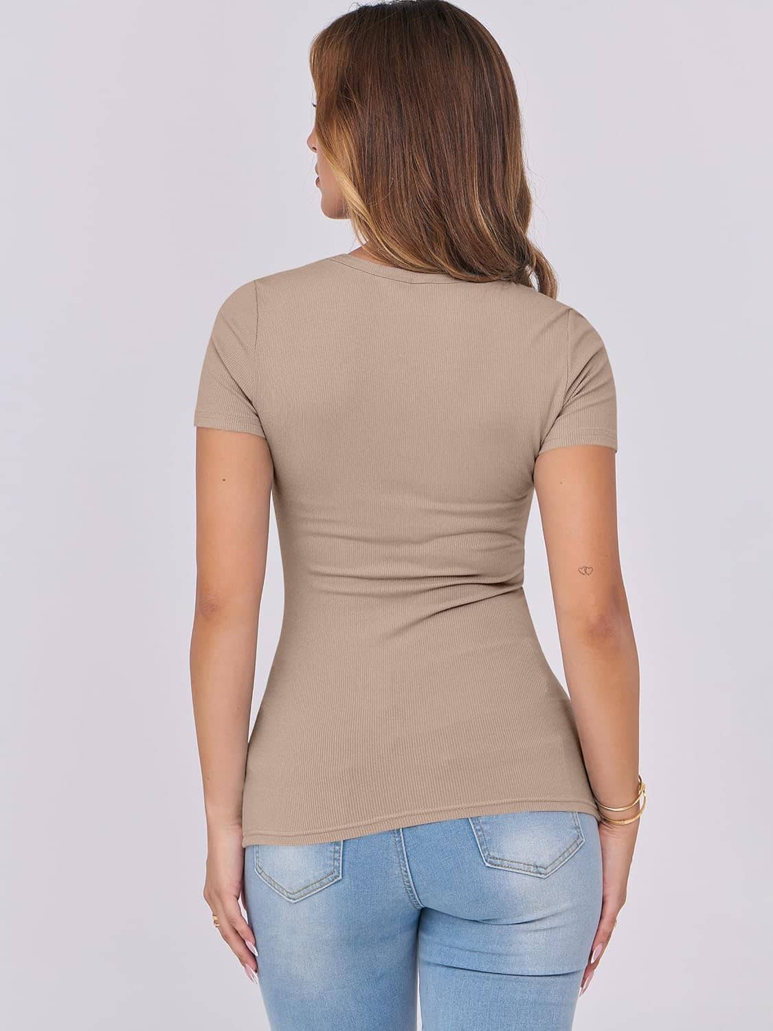ANRABESS Women Short Sleeve Crewneck Rib Knit Slim Fitted Shirts Summer 2025 Basic Tee Tshirt Tops Underwear Outfits Clothes - Image 6