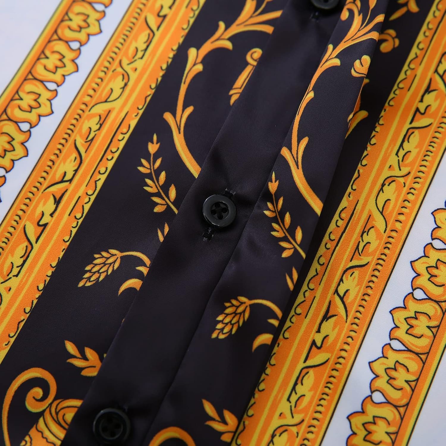 Men Gold Fashion Luxury Printed Satin Long Sleeve Button-Down Shirts Flashy Retro Gorgeous Design Party Gift Shirt - Image 4