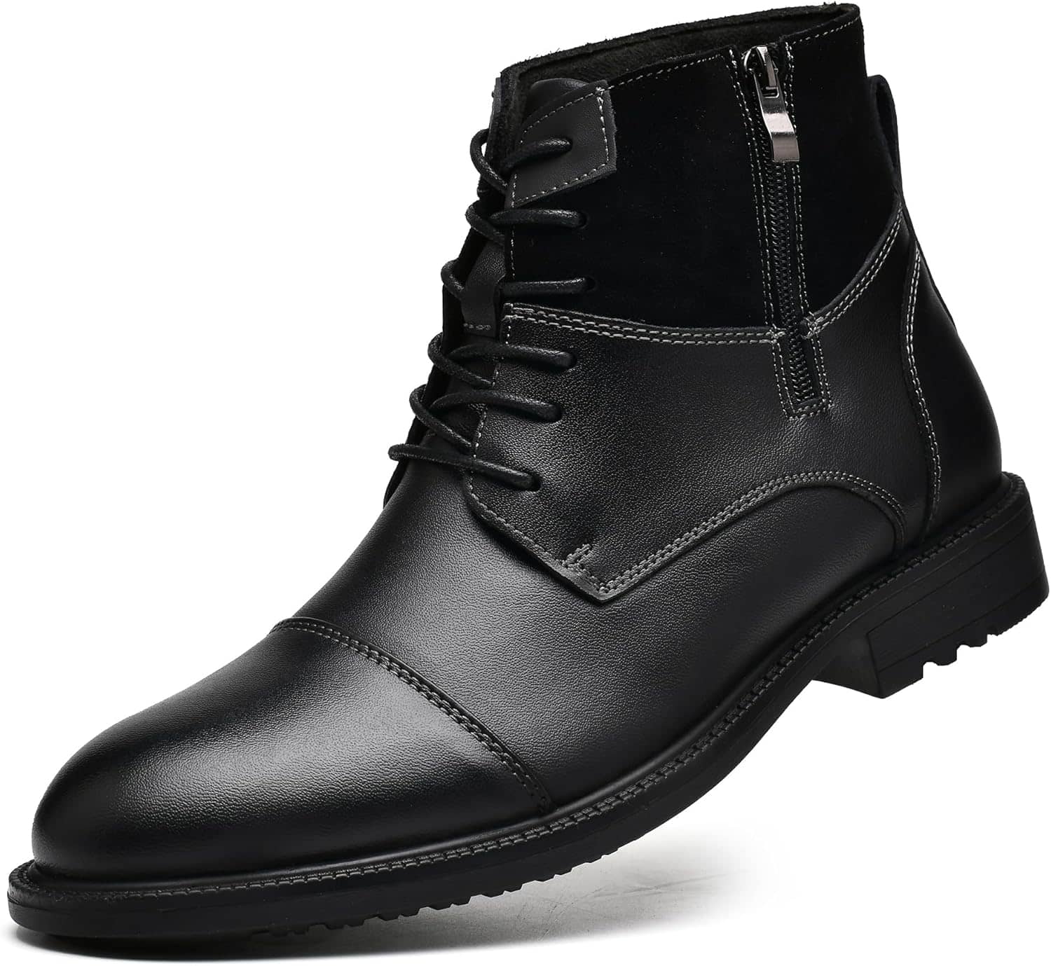 Holy dove Mens Oxford Leather Dress Boots Chukka Boots Cap Toe Side Zip Casual and Comfort Fashion Mid Top Dress Boot Chukka Ankle Boots for Men