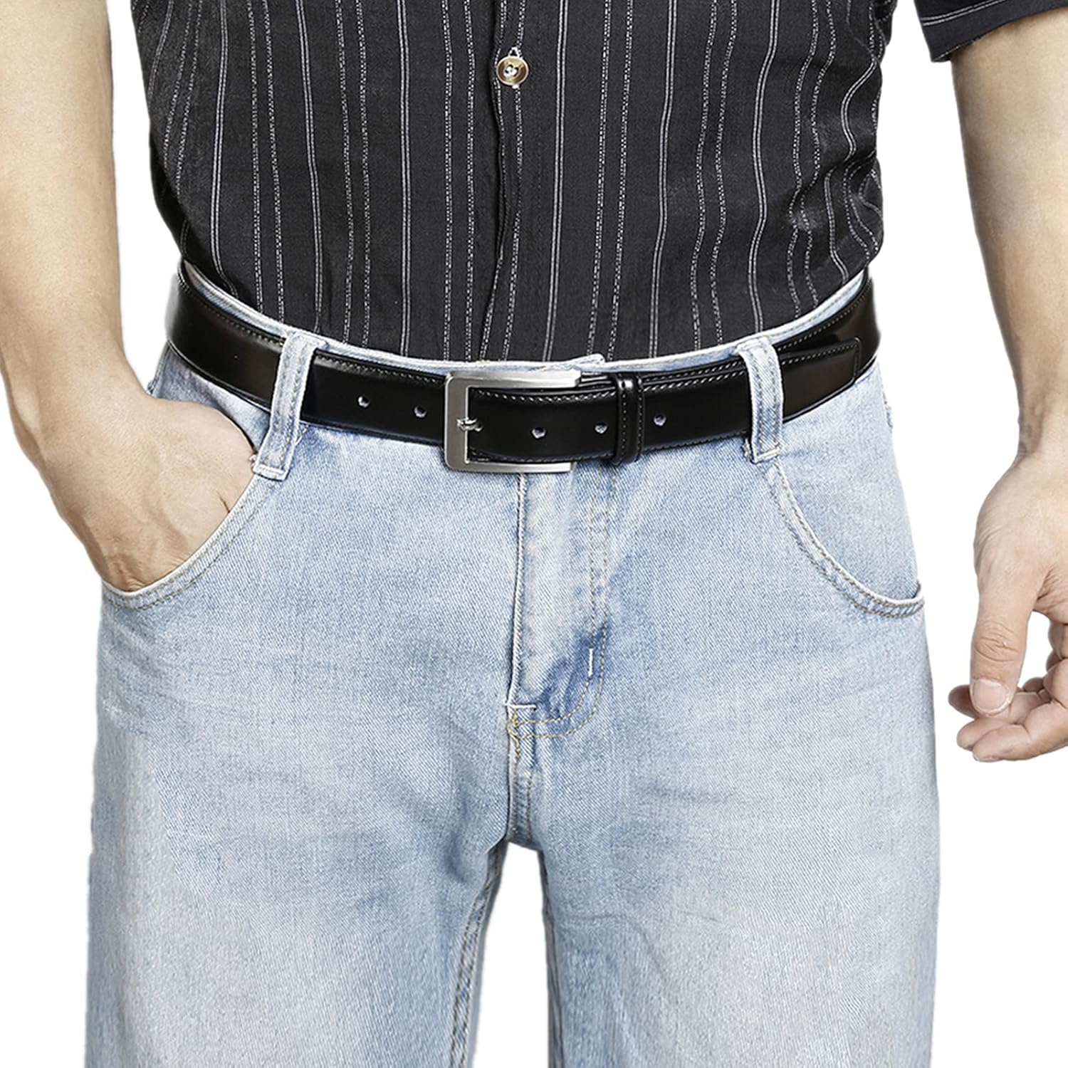 Men's Casual Leather Jeans Belts Classic Work Business Dress Belt with Prong Buckle for Men - Image 2